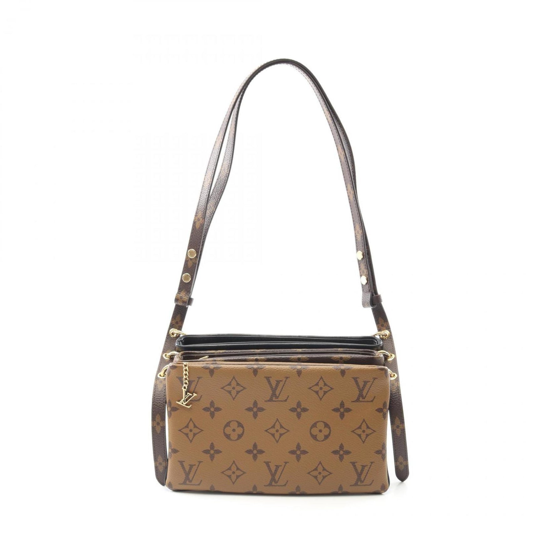 Louis Vuitton Pochette LV 3 Shoulder Bag Coated Canvas Lamb Leather Monogram Reverse Black Brown