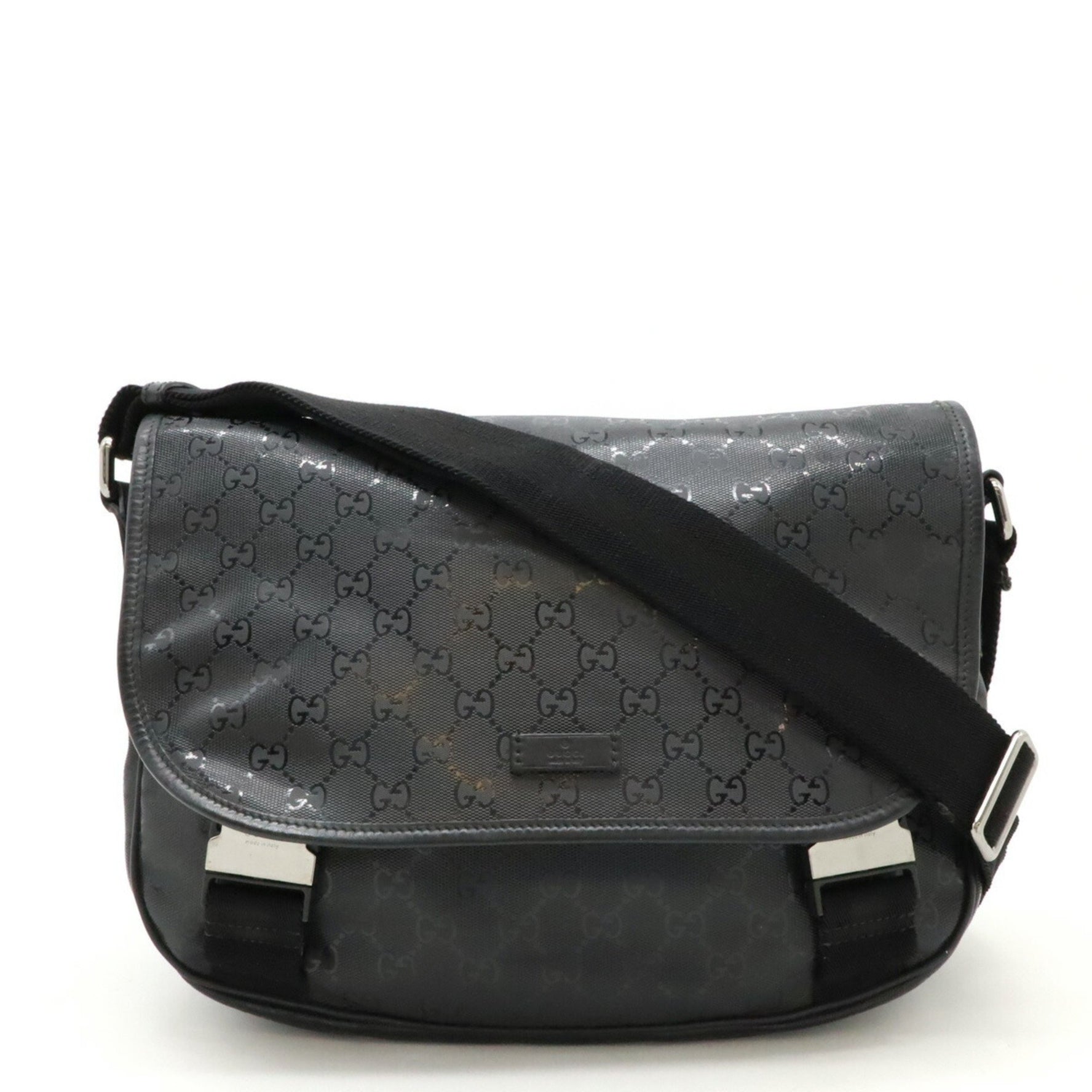 GUCCI GG Imprime Shoulder Bag PVC Leather Black