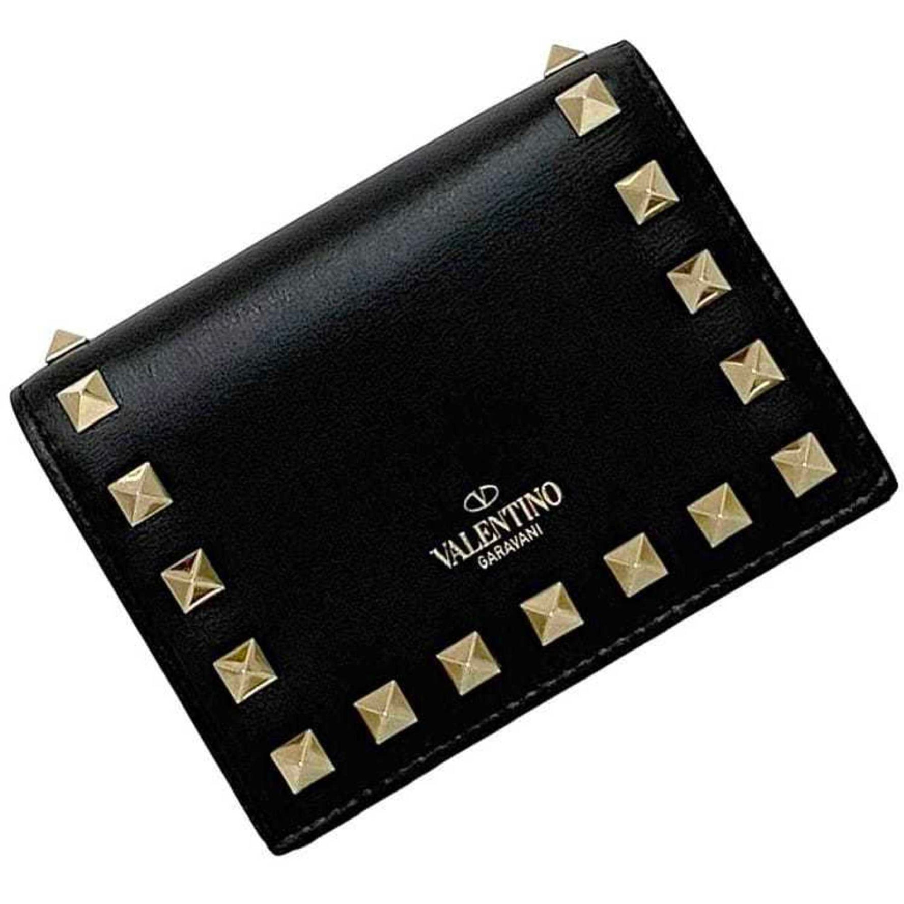 Valentino Garavani Bi-fold Wallet Rockstud Leather Studs Flap Compact Folding