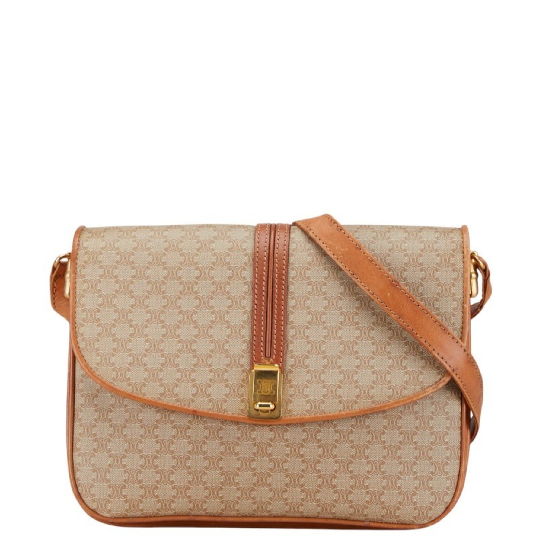 Celine Macadam Shoulder Bag Beige Brown PVC Leather