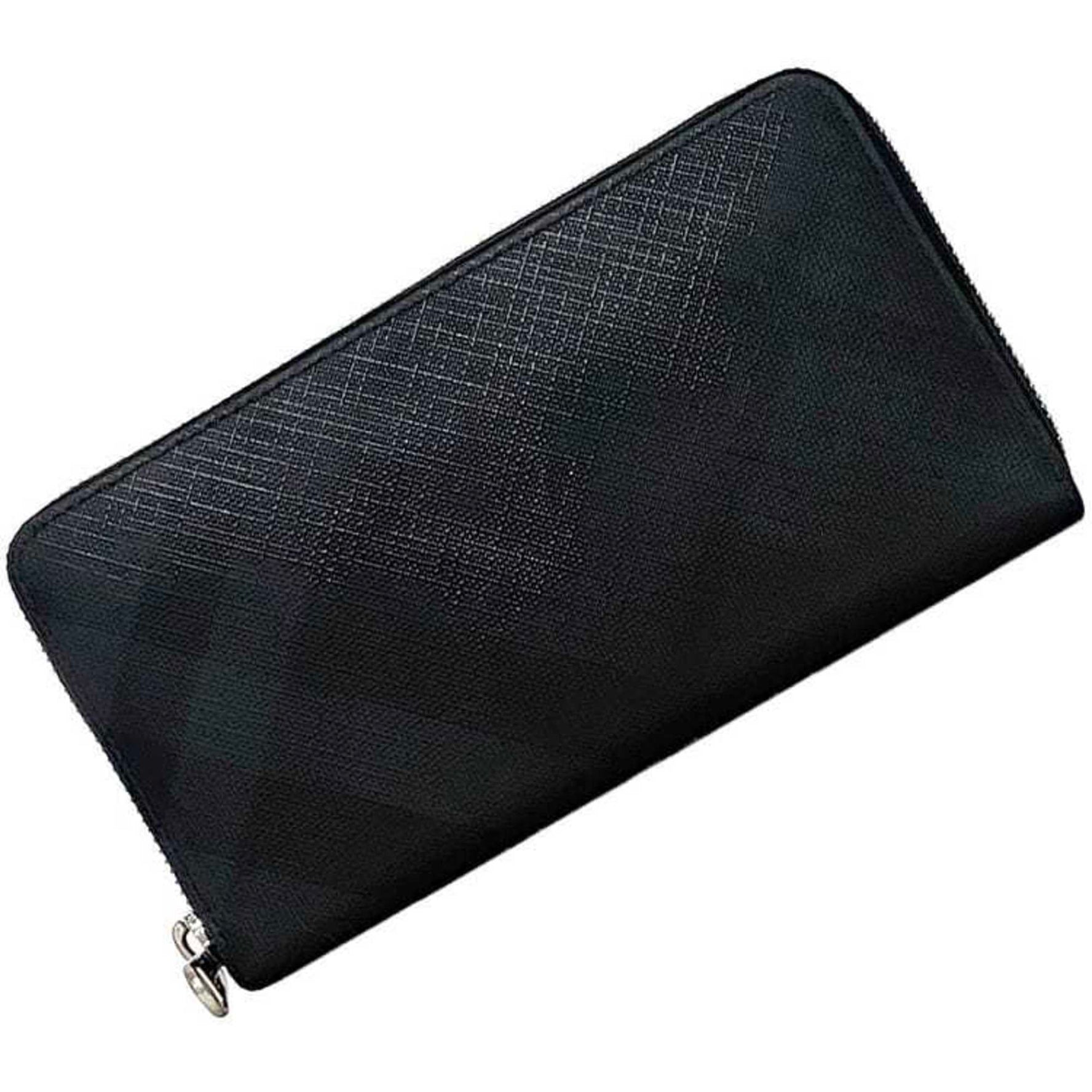Burberry Round Long Wallet PVC Leather Check Pattern Men's Coated