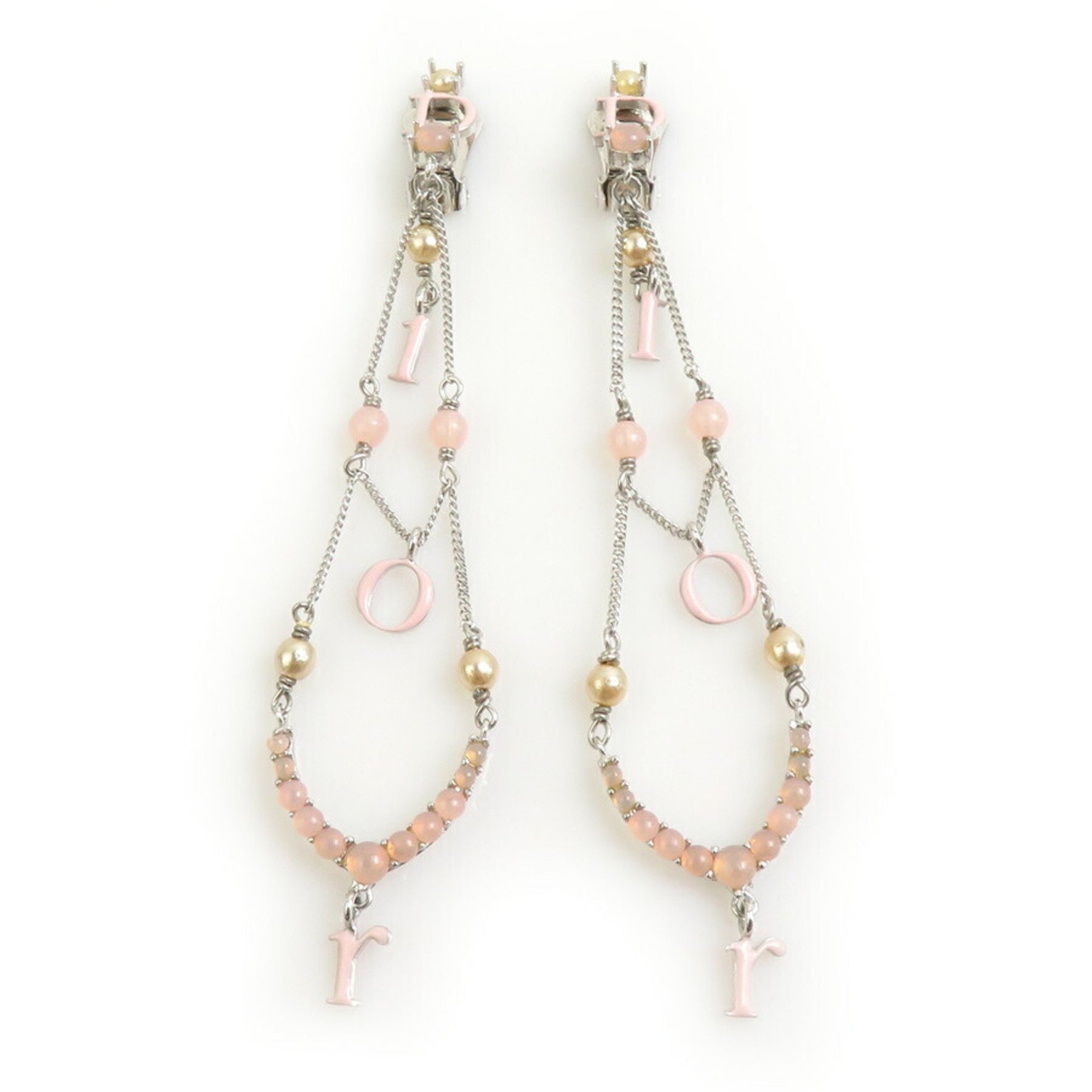 Christian Dior Women's Metal Silver and Pink Earrings