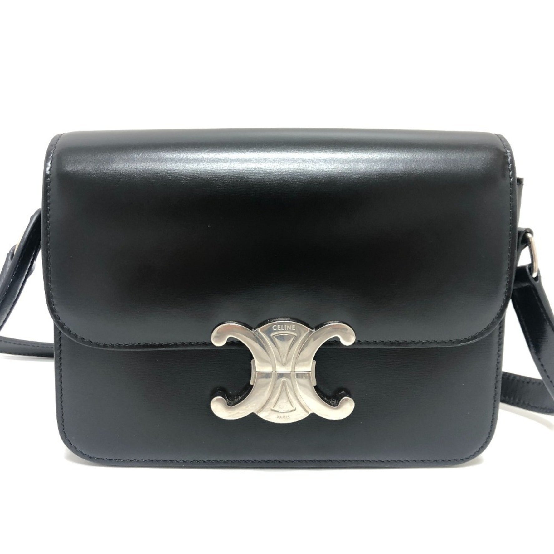 CELINE Triomphe Classic Shoulder Bag Leather Silver Hardware