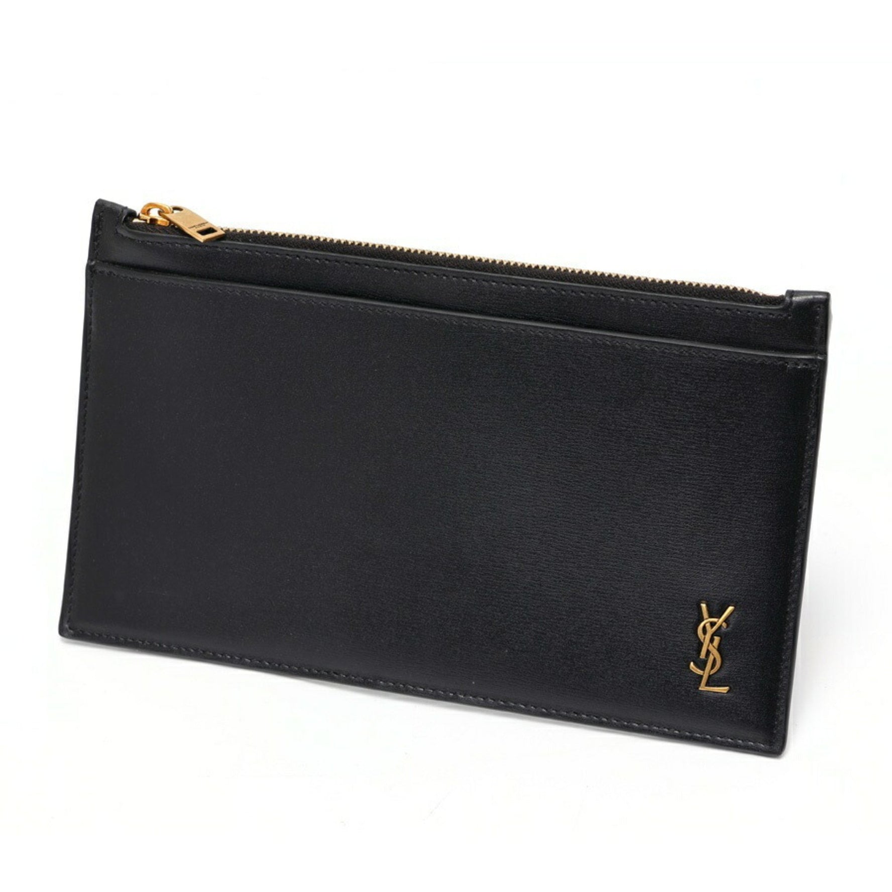 Saint Laurent SAINT LAURENT Tiny Monogram Bill Pouch Fragment Case Leather Black S-157864