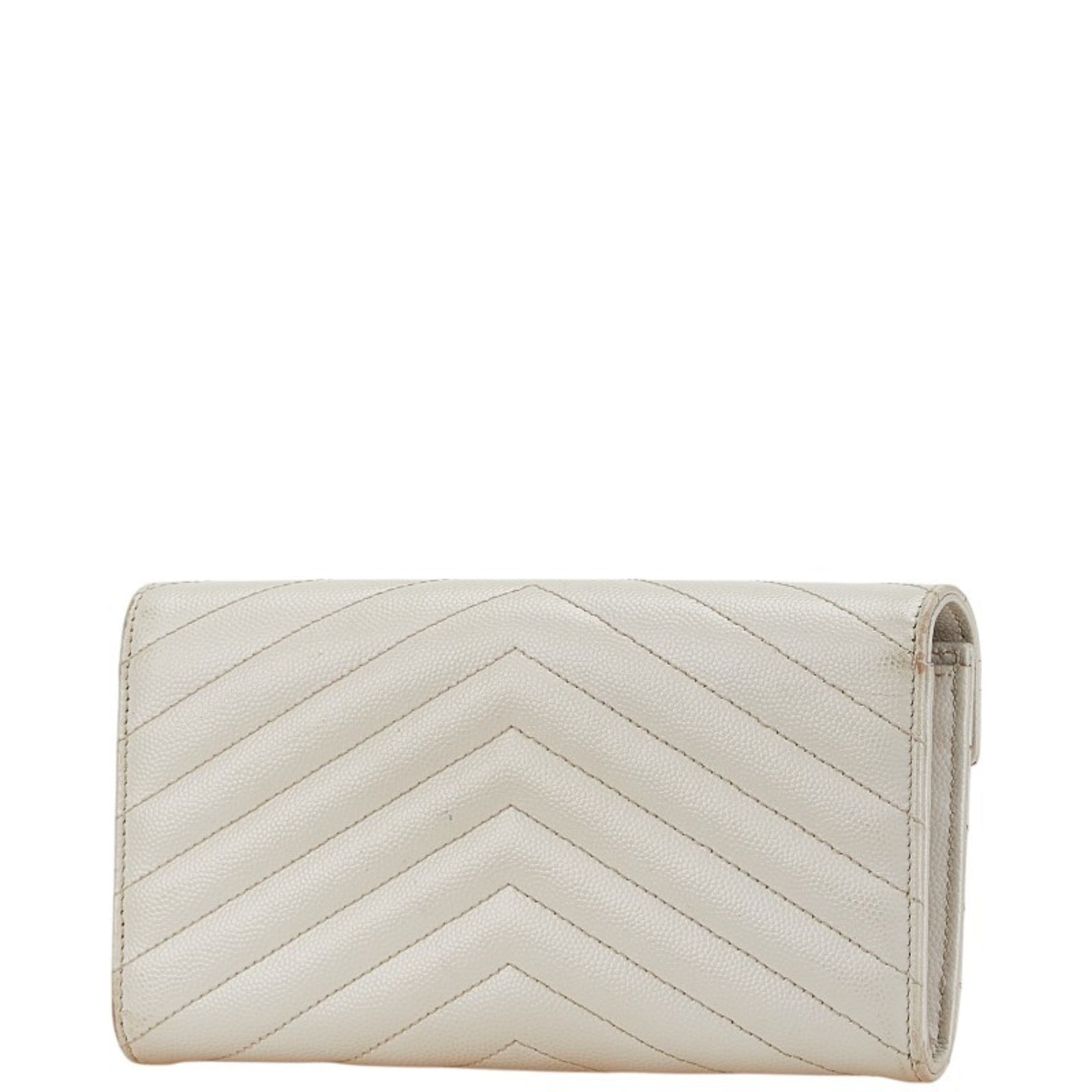 Saint Laurent Cassandra V-stitch long wallet white leather women's SAINT LAURENT