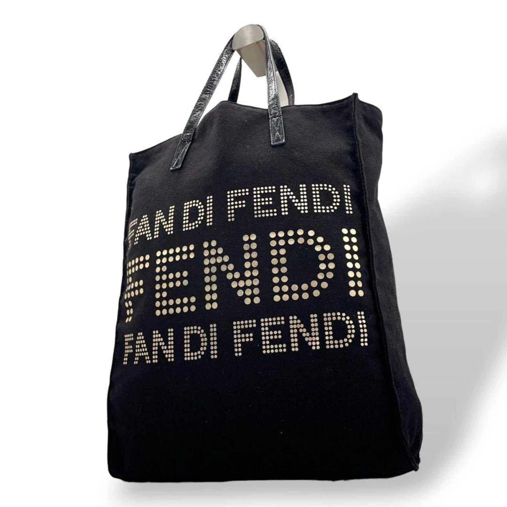 Fendi Tote Bag with Large Logo and Studs, Canvas Leather, One-Shoulder Bag, Can Be Carried Over the Shoulder or Handbag