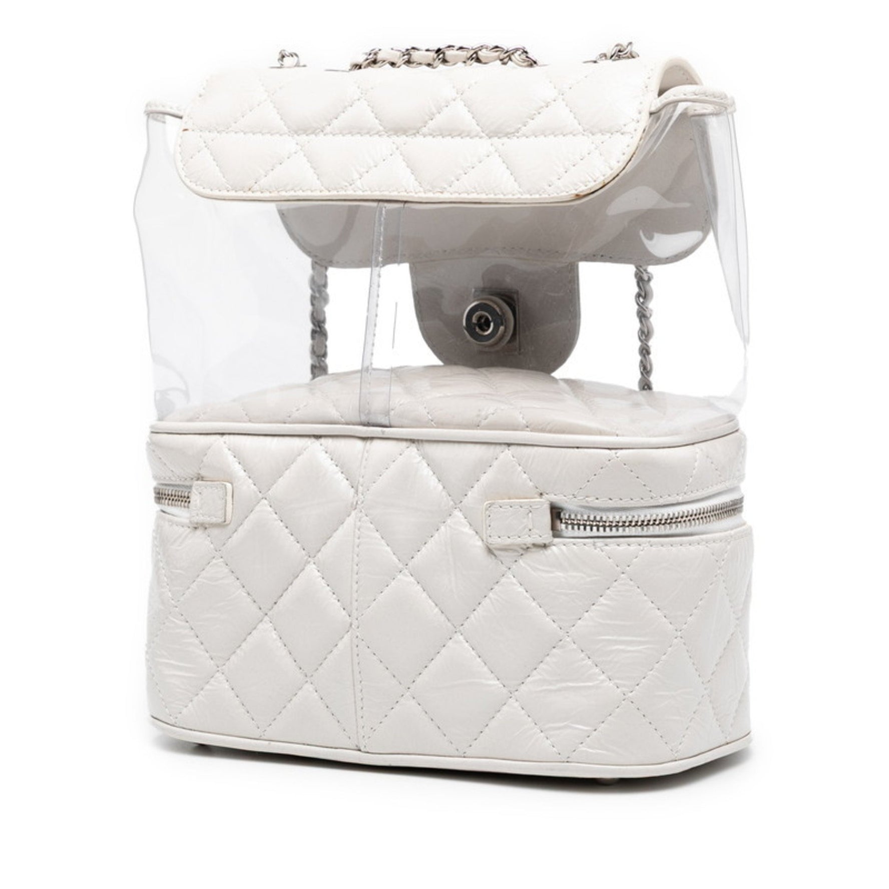 CHANEL Matelasse Coco Mark Chain Shoulder Bag Handbag White Clear Leather Vinyl