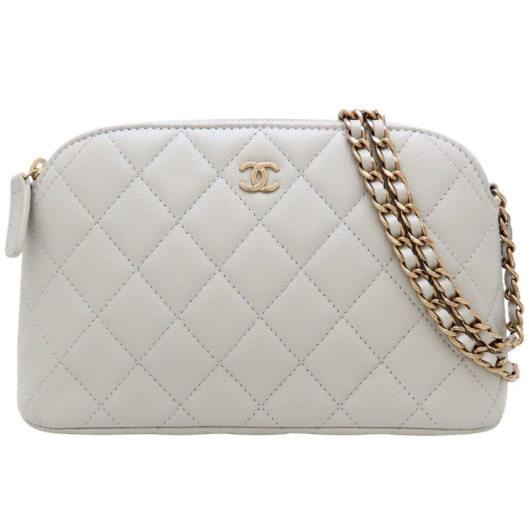 CHANEL Classic Chain Shoulder Bag, Matelasse, Caviar Leather, Light Gray