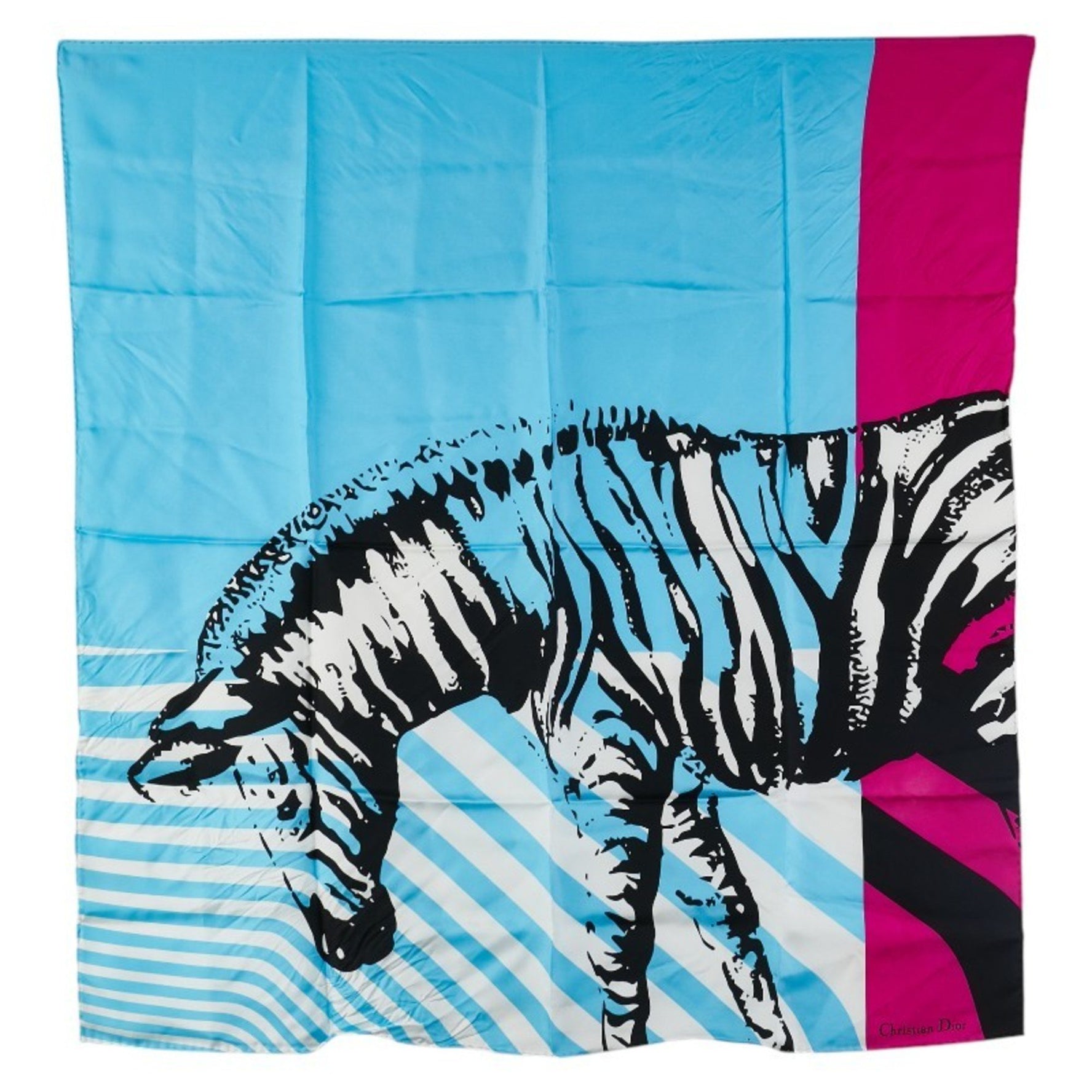 Christian Dior Dior Zebra Scarf, Silk, Blue, Black, Multicolor