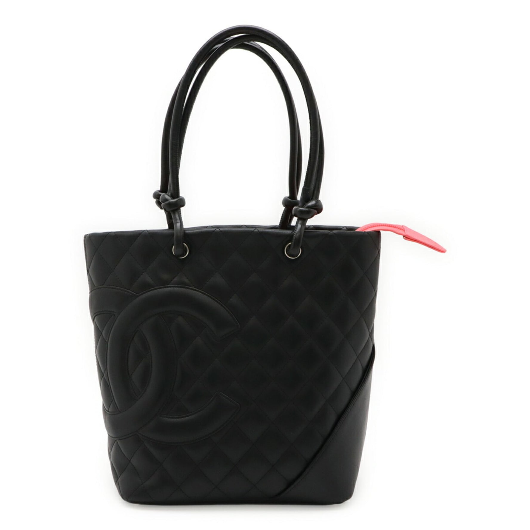 CHANEL Cambon Medium Tote Shoulder Bag in Soft Calfskin Leather, Black and Pink