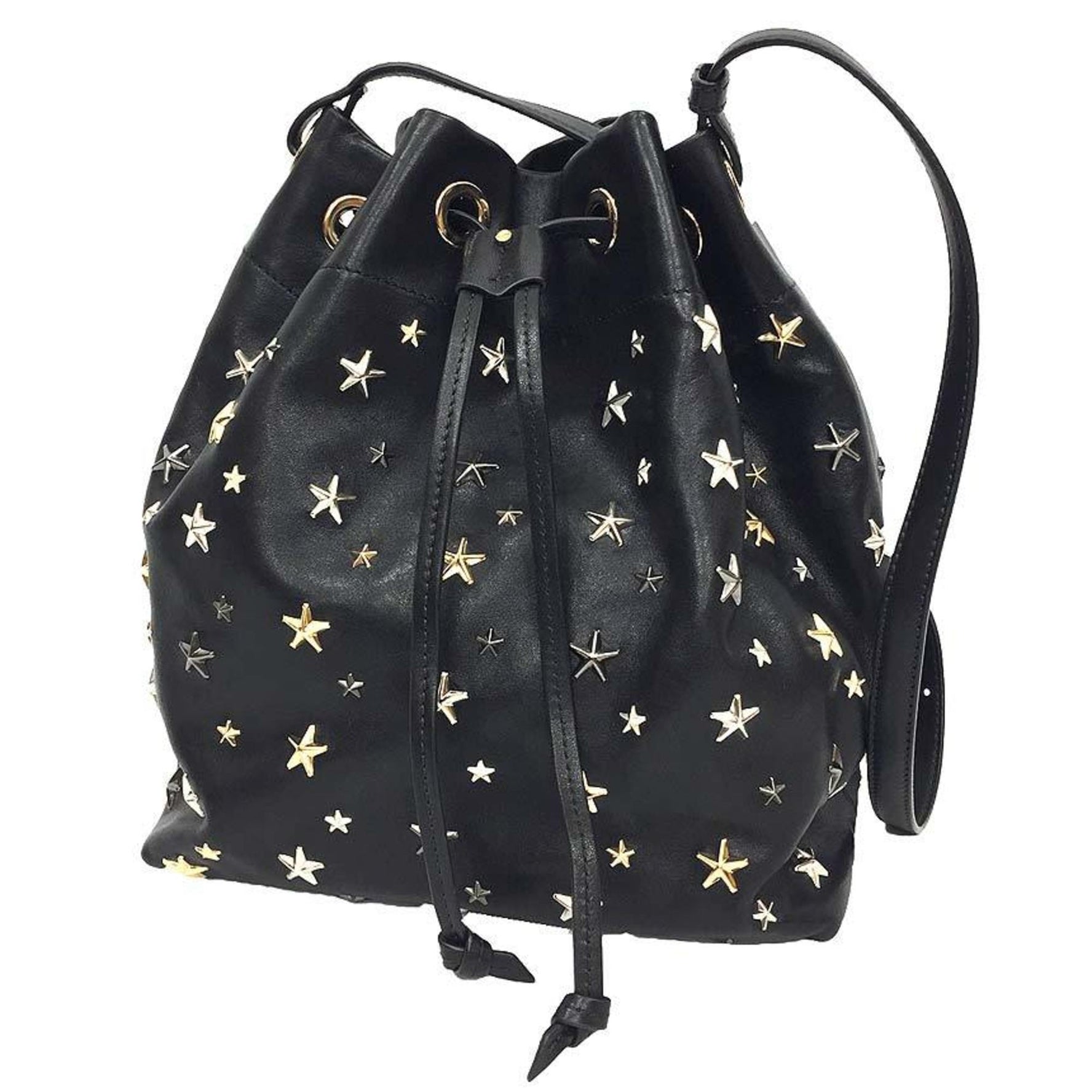 JIMMY CHOO JUNO Studded Drawstring Bag Shoulder Black Jimmy Choo for Women