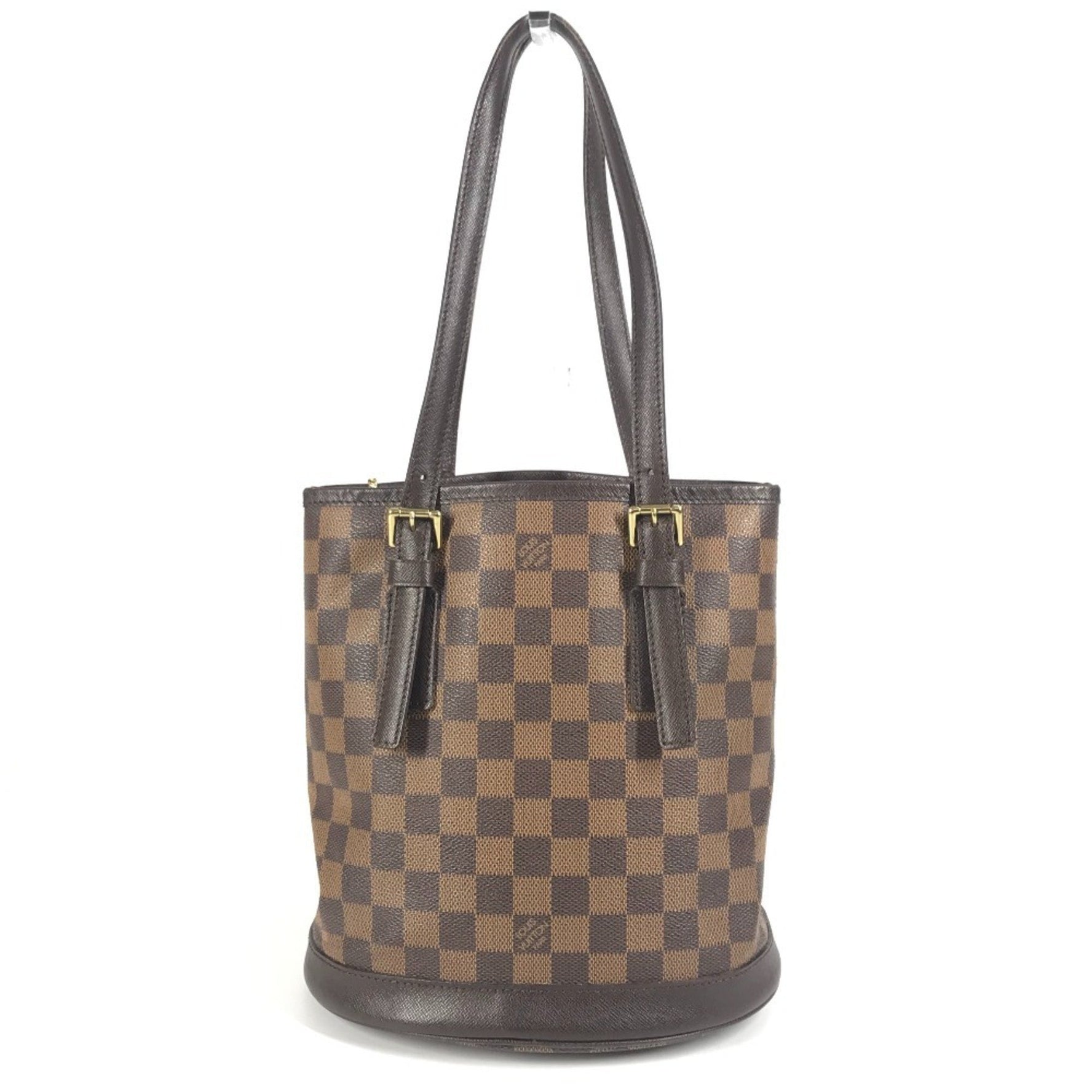 LOUIS VUITTON Damier Mare Bucket Shoulder Tote Bag with Pouch, Canvas, Ebene