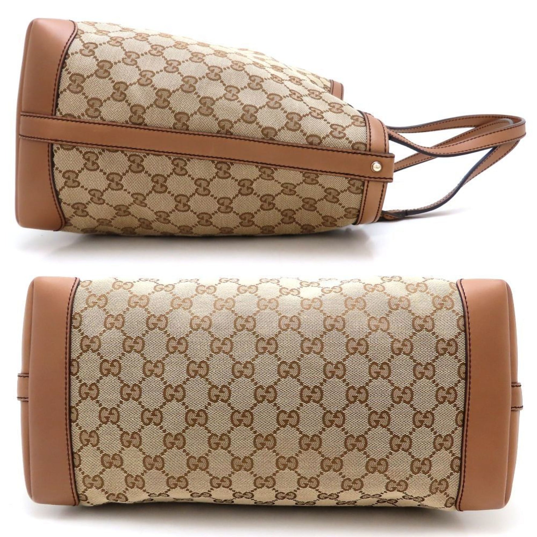 GUCCI Tote Bag GG Canvas x Leather Beige Brown