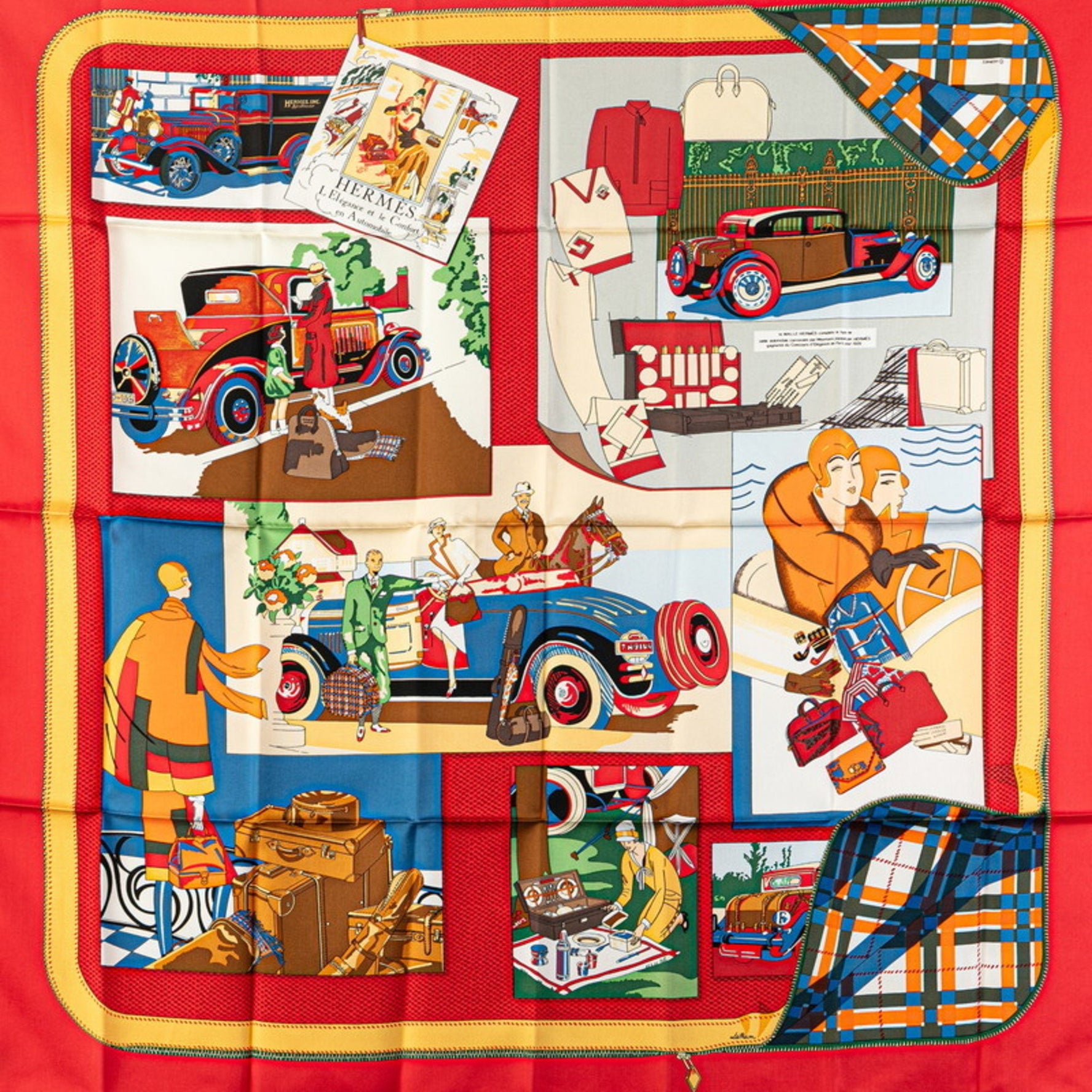 Hermes Carre 90 L Elegance and Comfort in the Automobile Scarf Muffler Red Multicolor Silk Women's HERMES