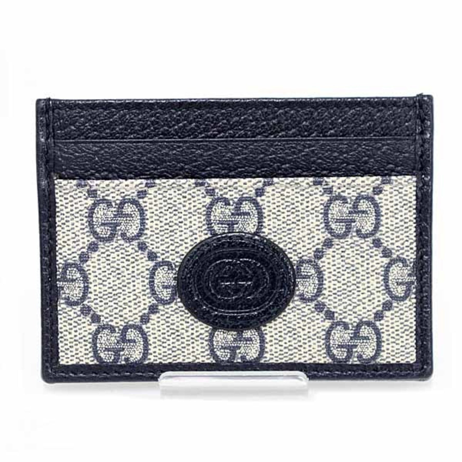 Gucci Interlocking G Card Case Business Holder GG Supreme Canvas Beige Navy Unused