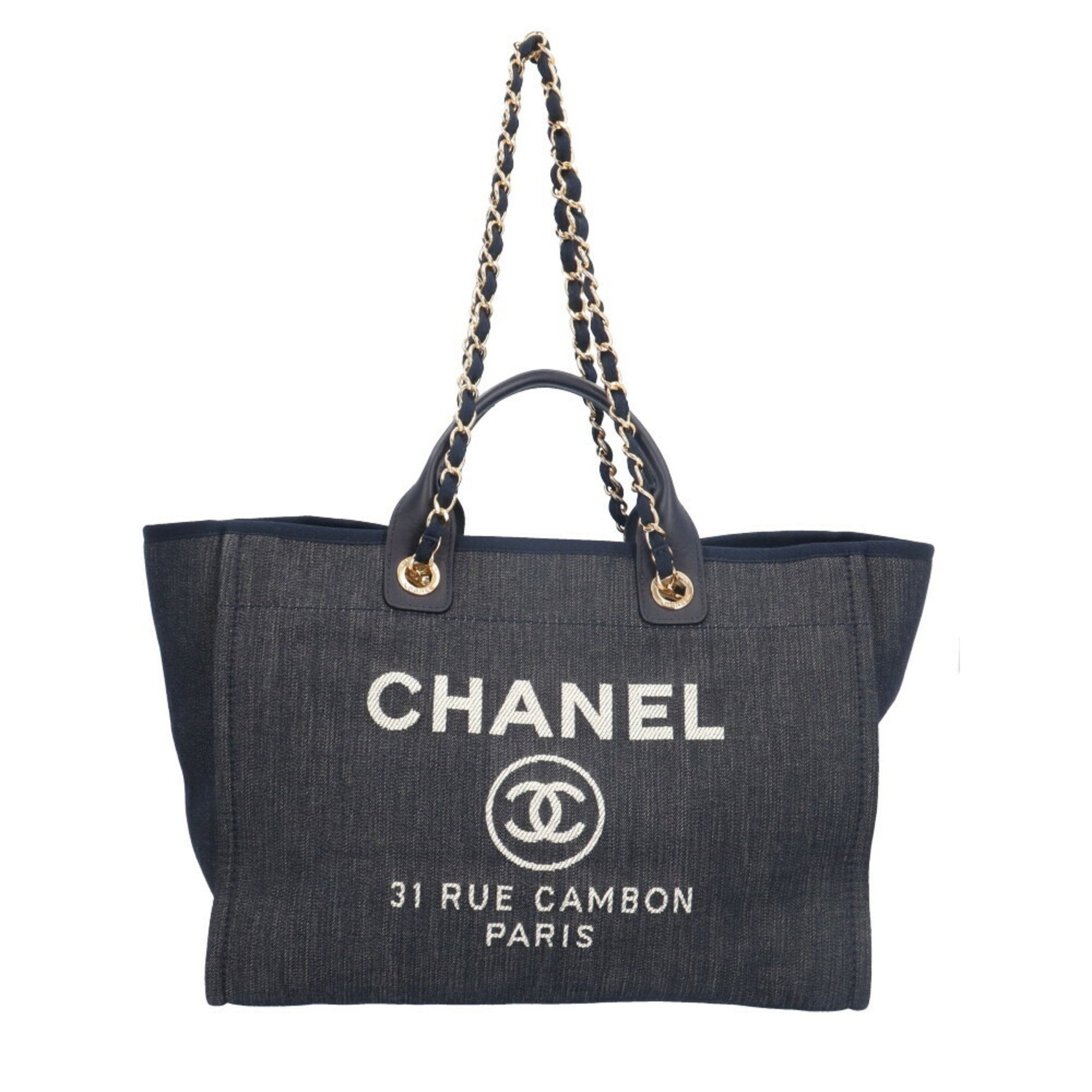 CHANEL Deauville GM Shoulder Bag, Canvas, Chain