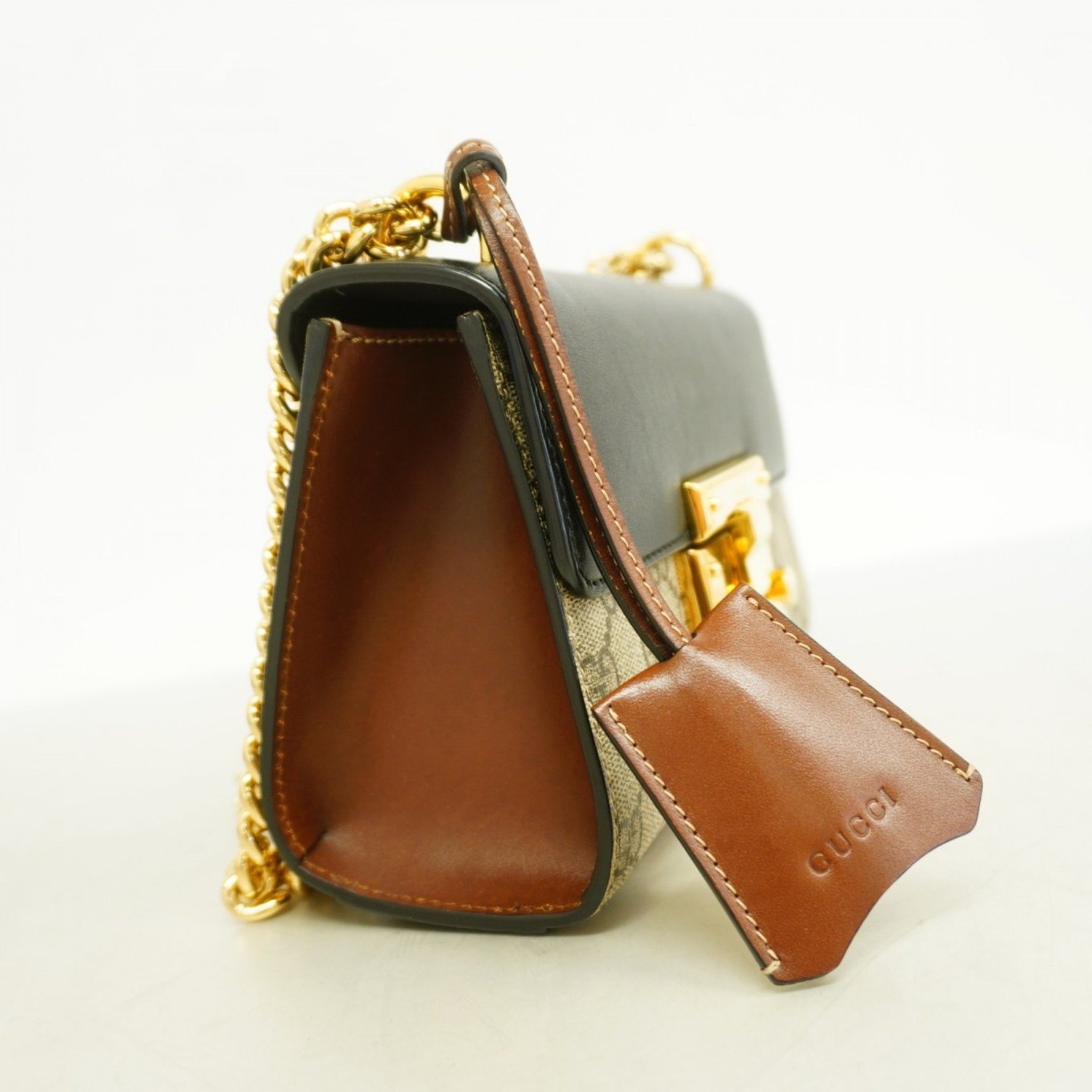 Gucci GG Supreme Shoulder Bag Leather Black Brown