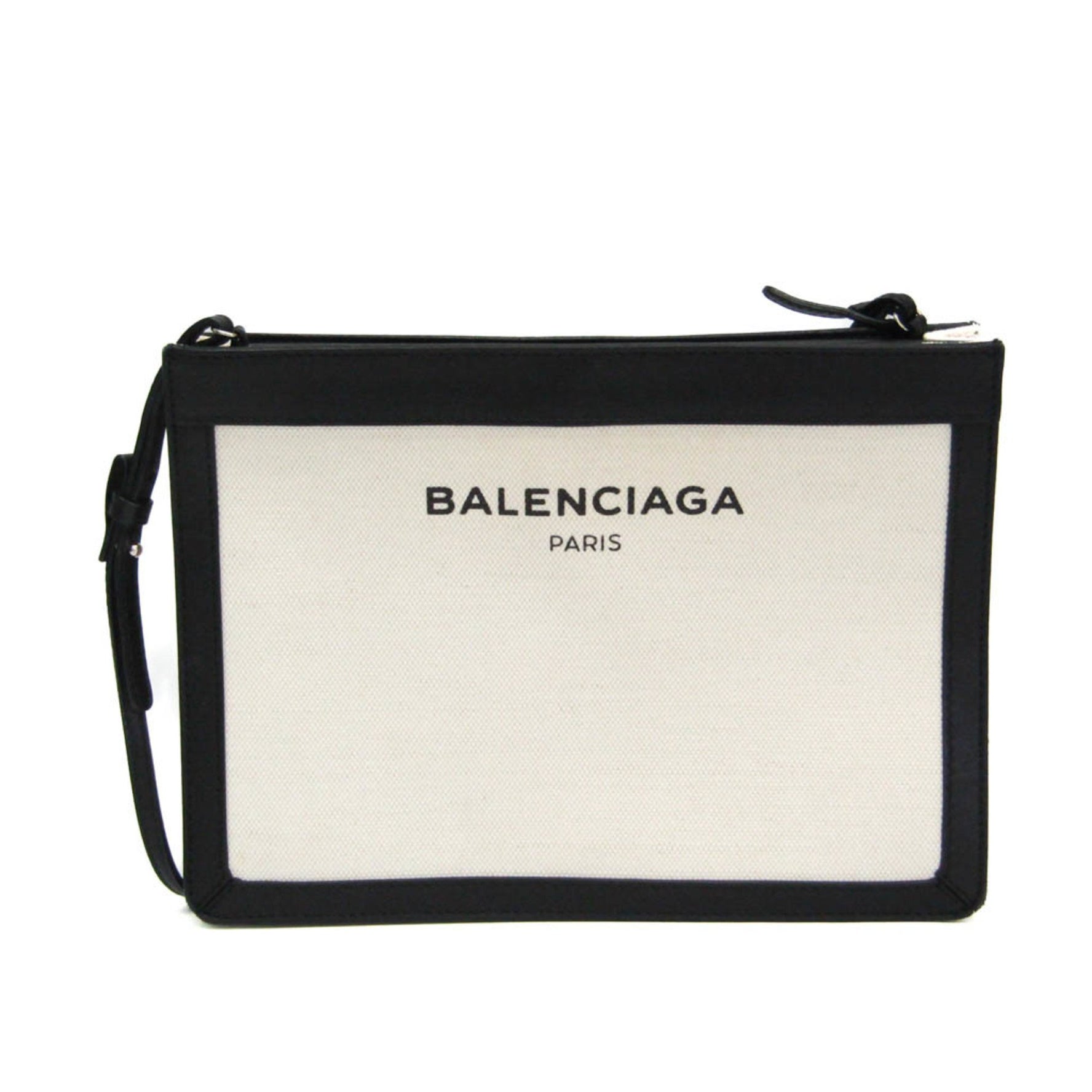 Balenciaga Navy Pochette Men,Women Canvas,Leather Shoulder Bag Black,Off-white