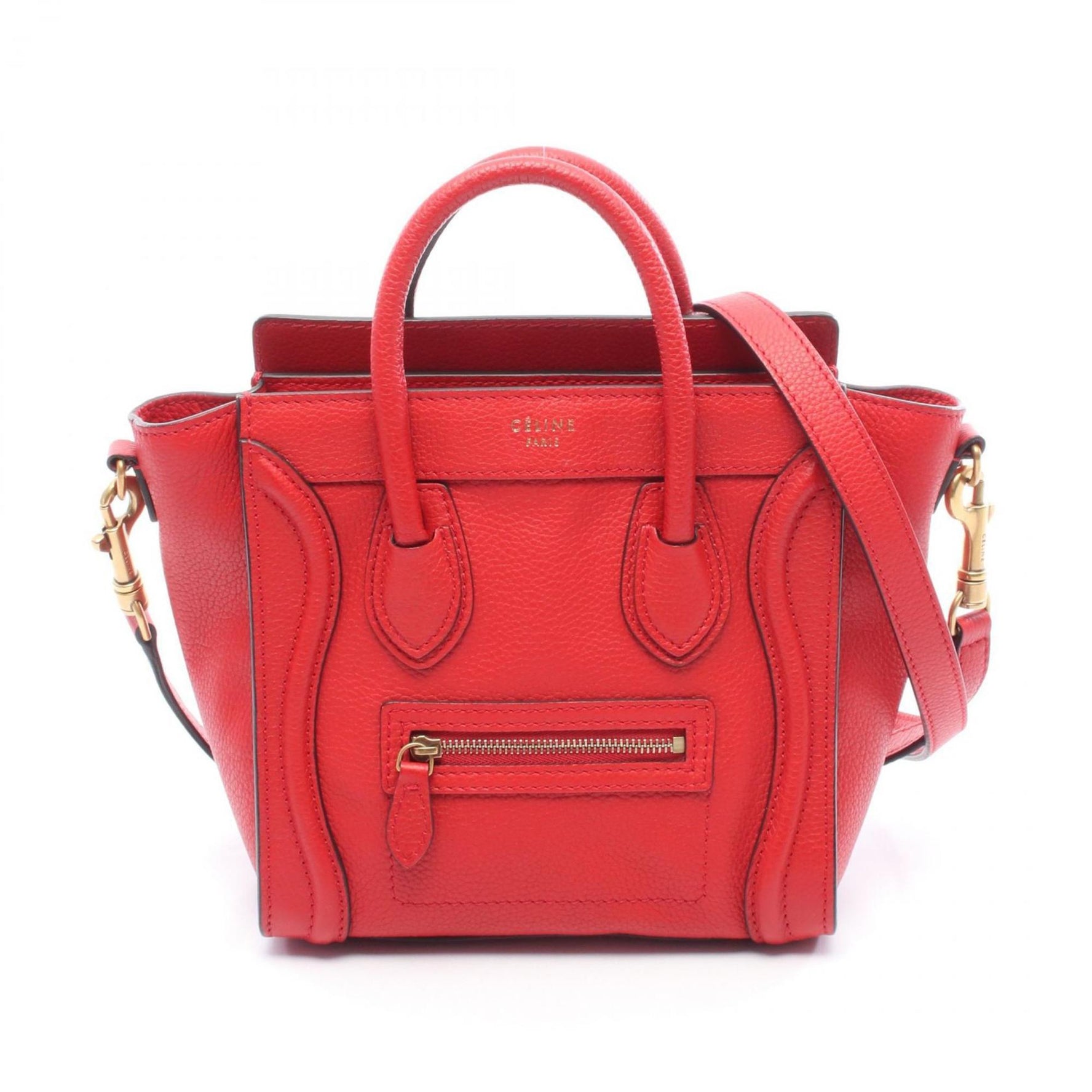 Celine Luggage Nano Shopper Handbag, Leather, Red