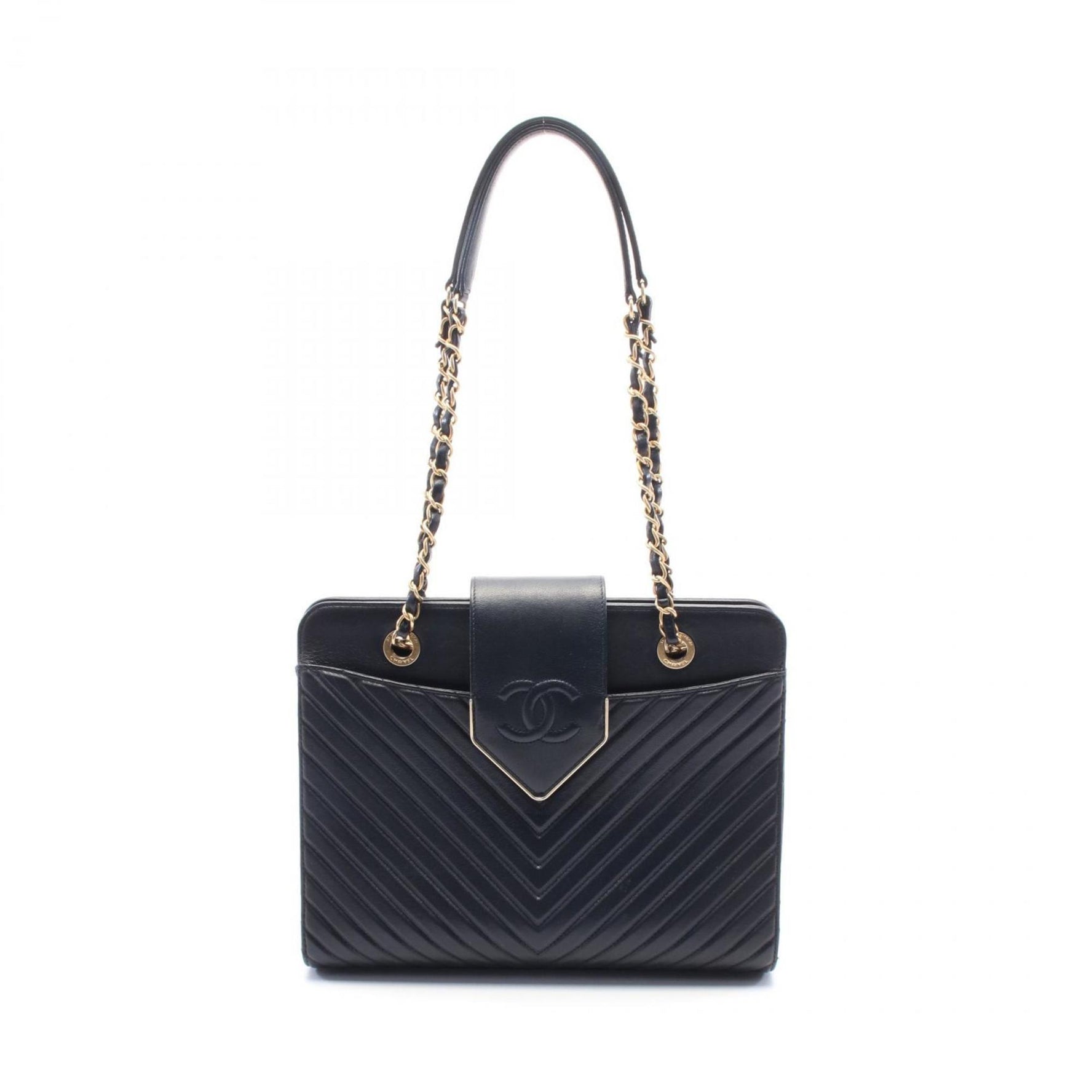 CHANEL Chevron V-stitch shoulder bag leather