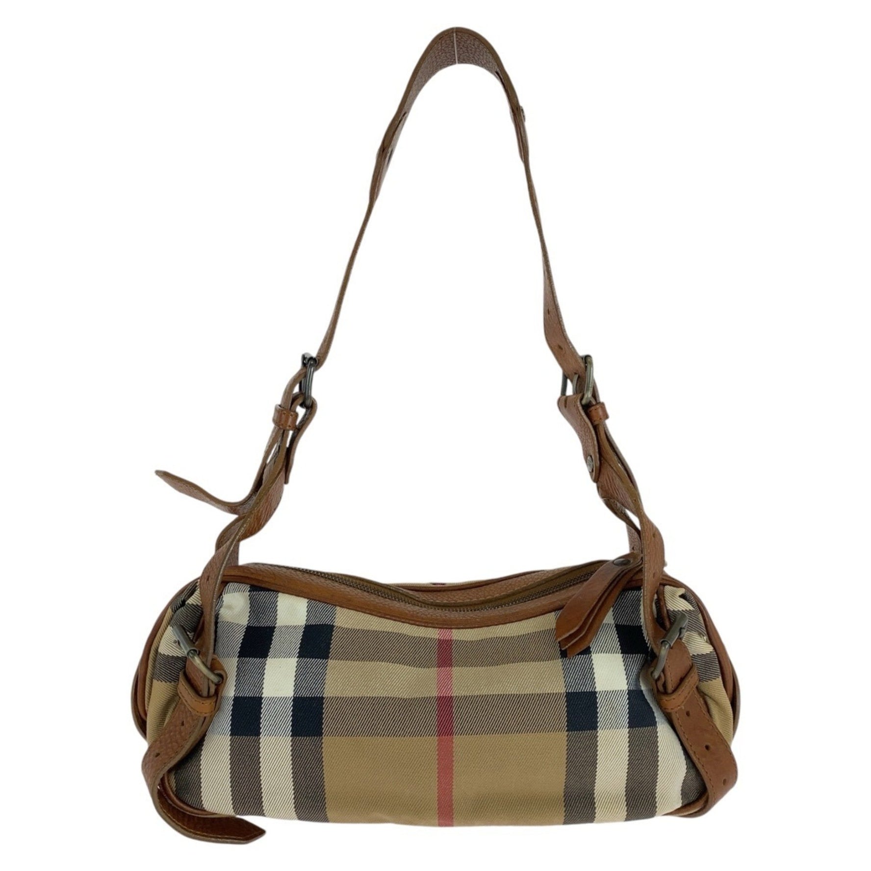 BURBERRY Prorsum Check Pattern Brown/Beige Gunmetal Hardware Canvas/Leather Shoulder Bag