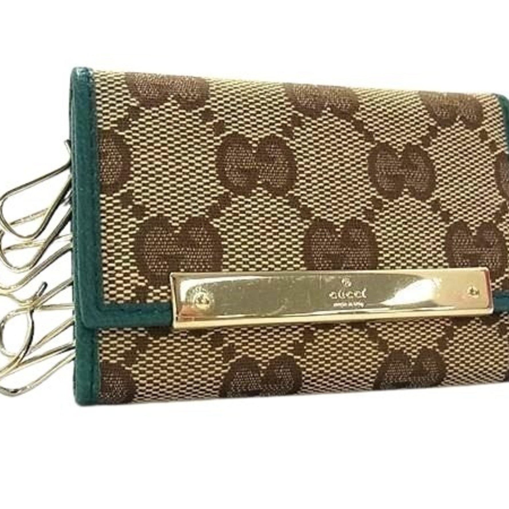 GUCCI GG Canvas Key Case Beige Brown Green Leather Men's
