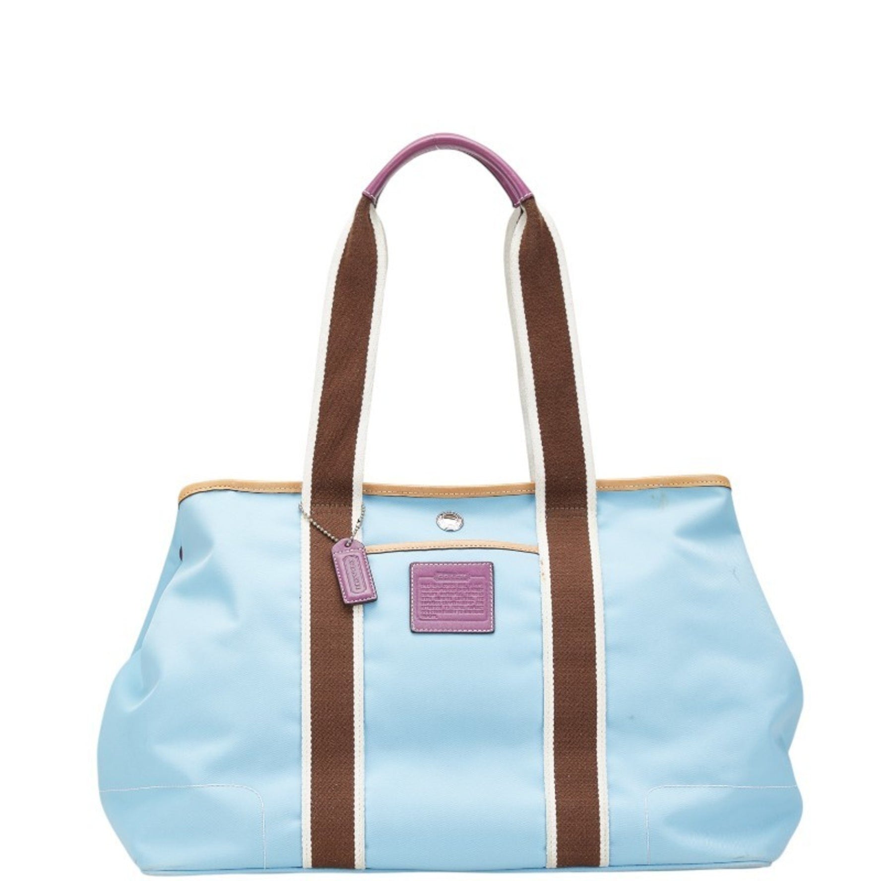 Coach Hamptons Weekend Tote Bag Shoulder Light Blue Brown Nylon Leather