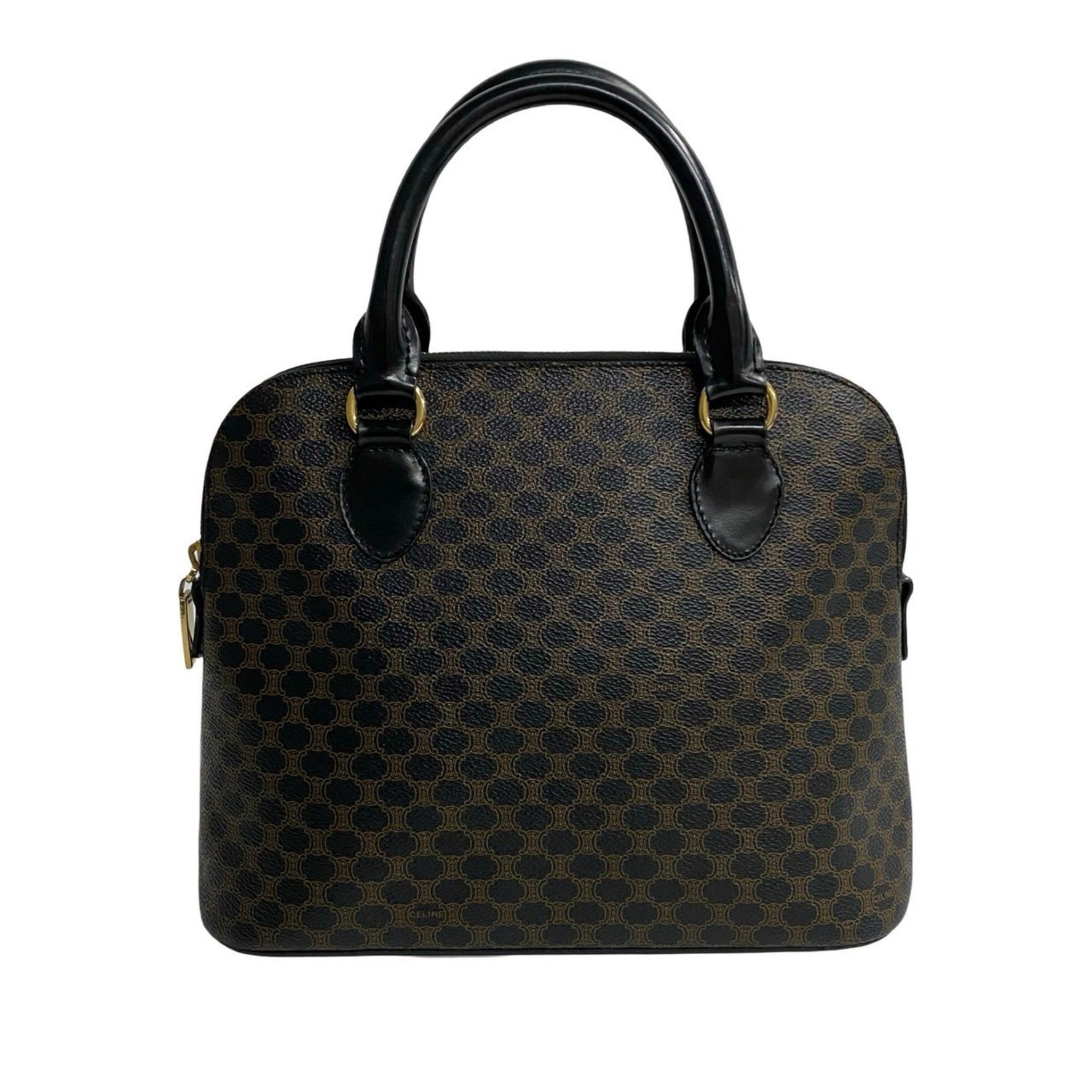 CELINE Vintage Macadam Blason Triomphe Leather Handbag/Mini Tote Bag, Black, 104-6