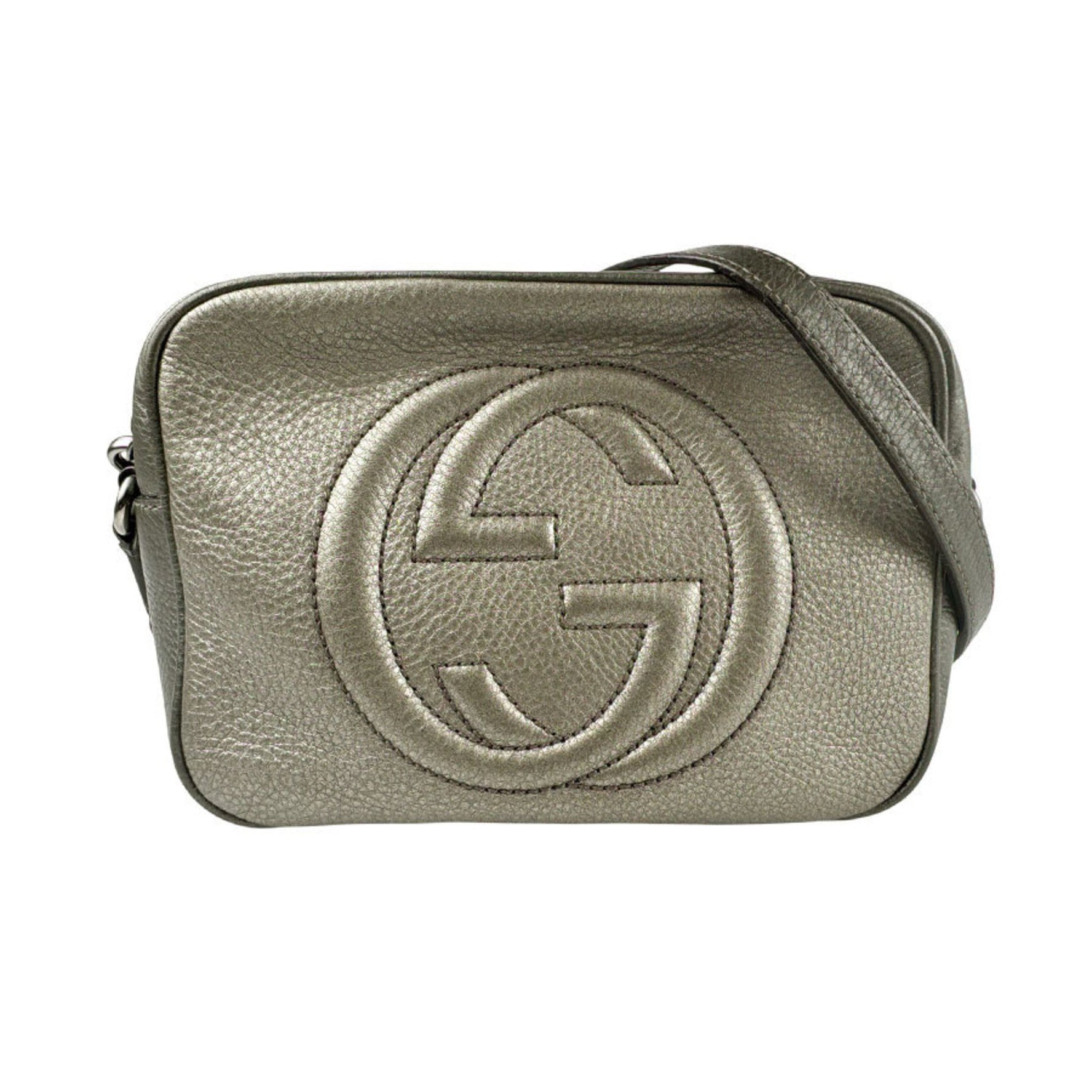 Gucci Soho Shoulder Bag in Grey Gold and Khaki Gray Leather