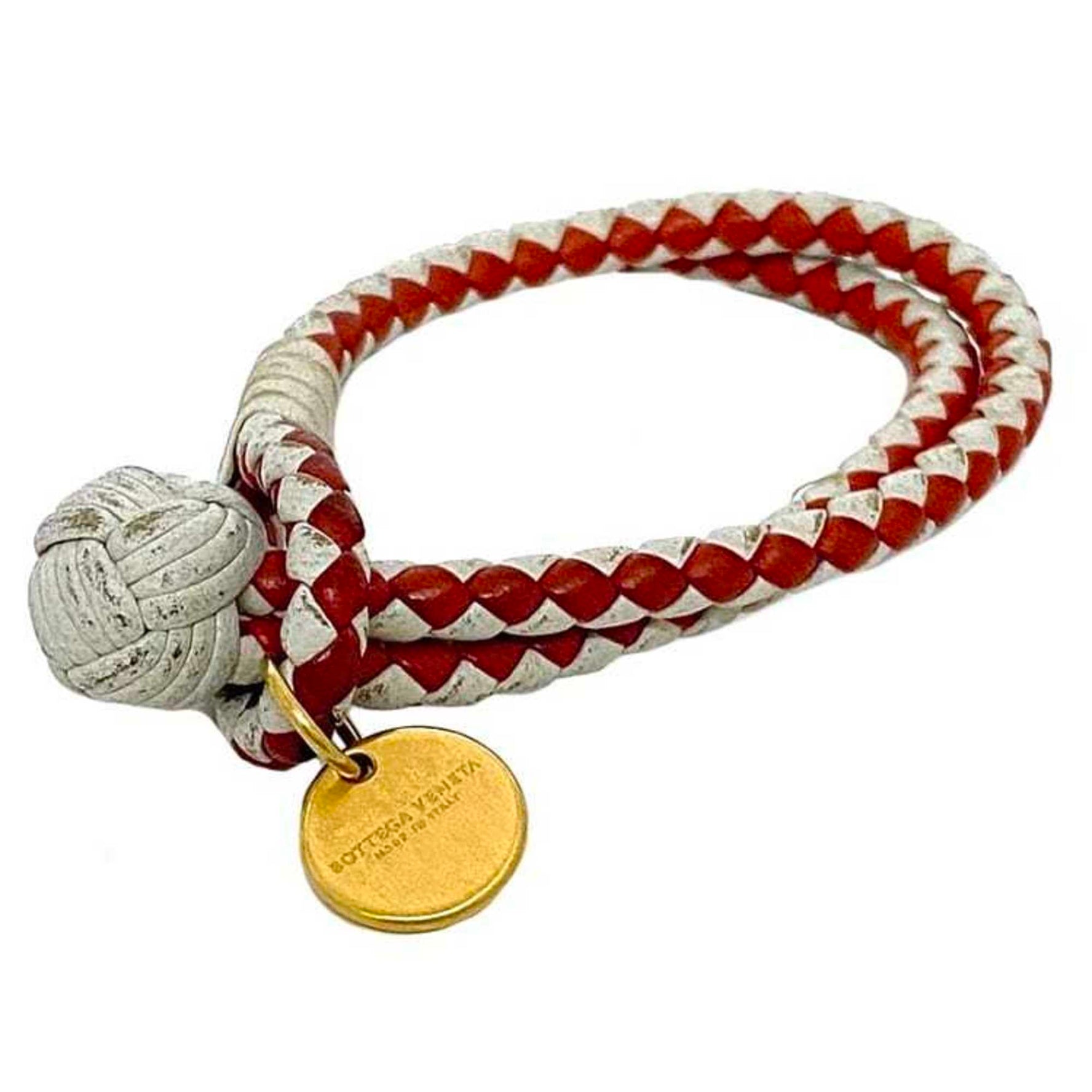 Bottega Veneta Bracelet White Red Intrecciato Bicolor Leather BOTTEGA VENETA