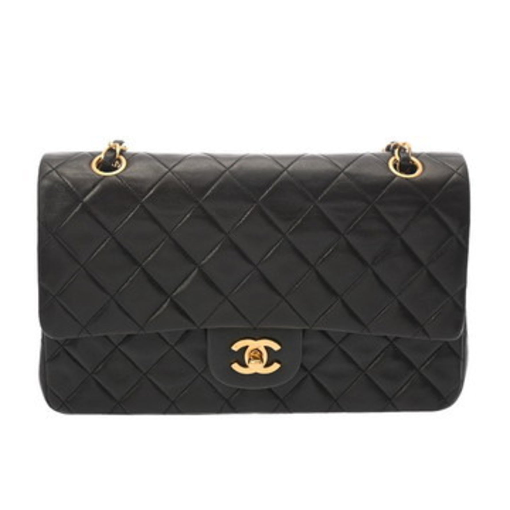 CHANEL Matelasse Double Flap Chain Shoulder Bag, Lambskin AB