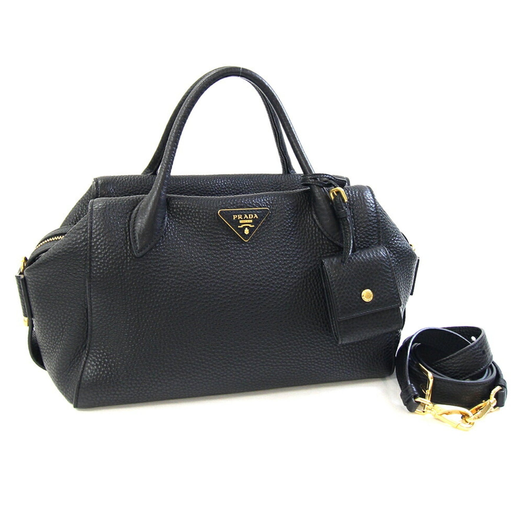 Prada Handbag Black Leather Mini Boston Shoulder Bag