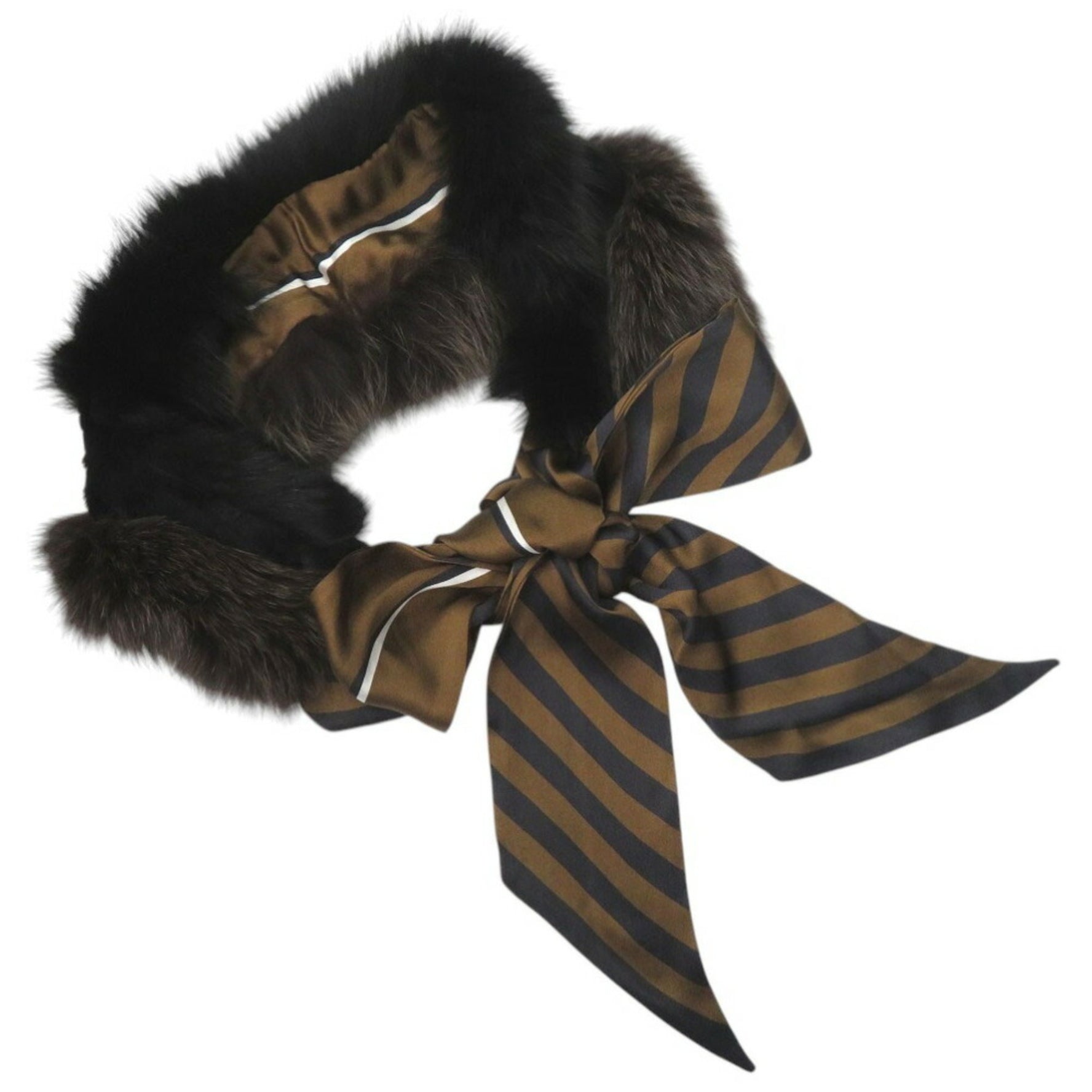 Fendi Tippet Scarf, Stole, Fox Fur, Rabbit Fur and Silk, Black