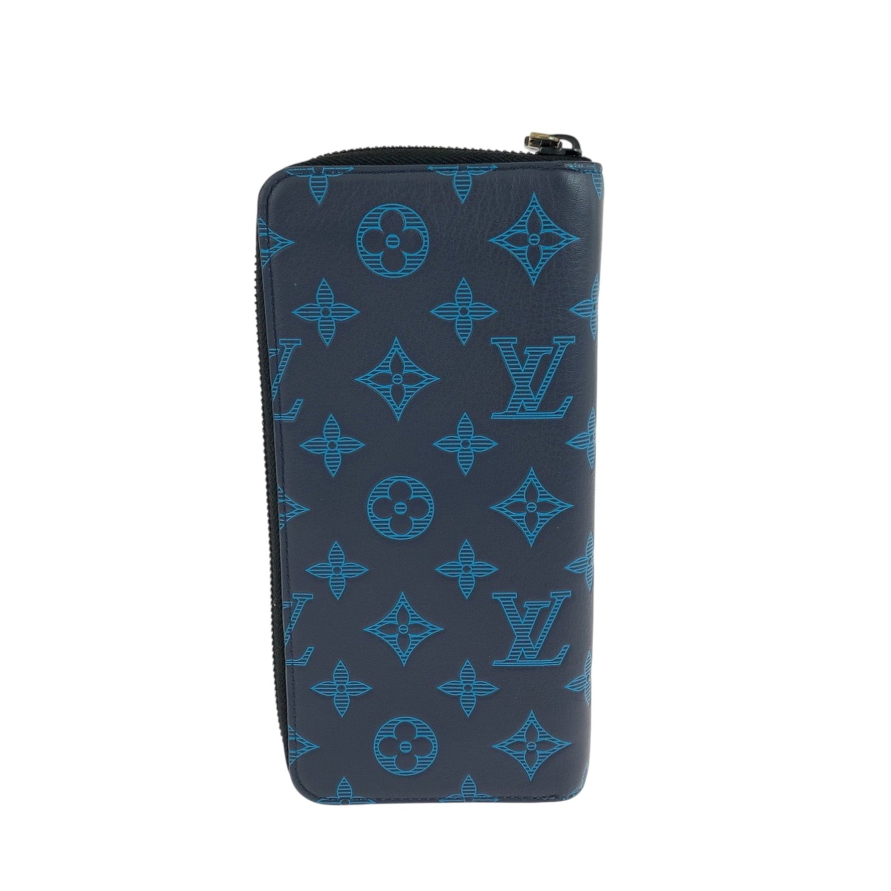 Louis Vuitton Monogram Shadow Zippy Wallet Vertical Navy Blue Black Hardware Calfskin Long Round Zipper
