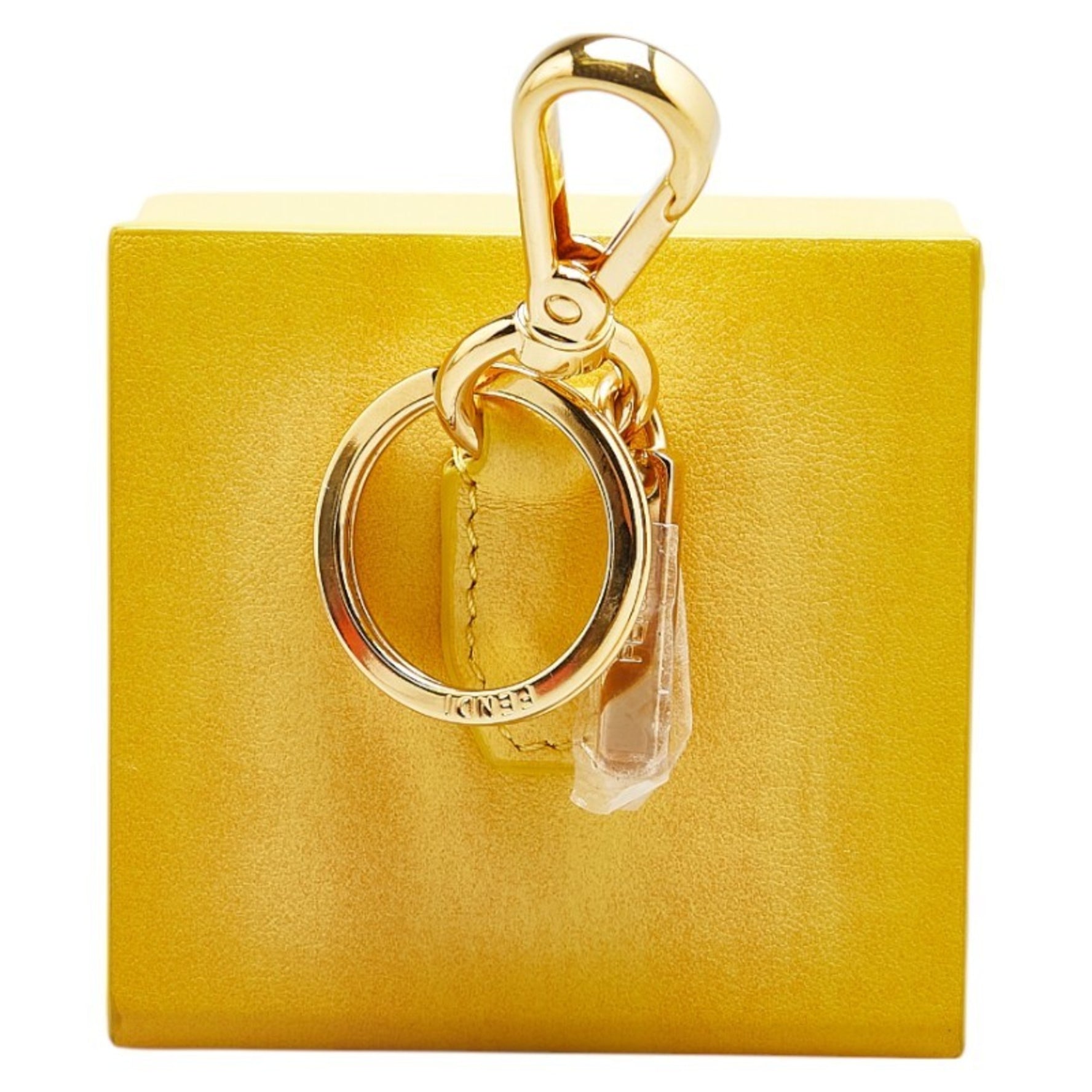FENDI Mini Box Charm Keychain 7AR894 Yellow Leather Women's