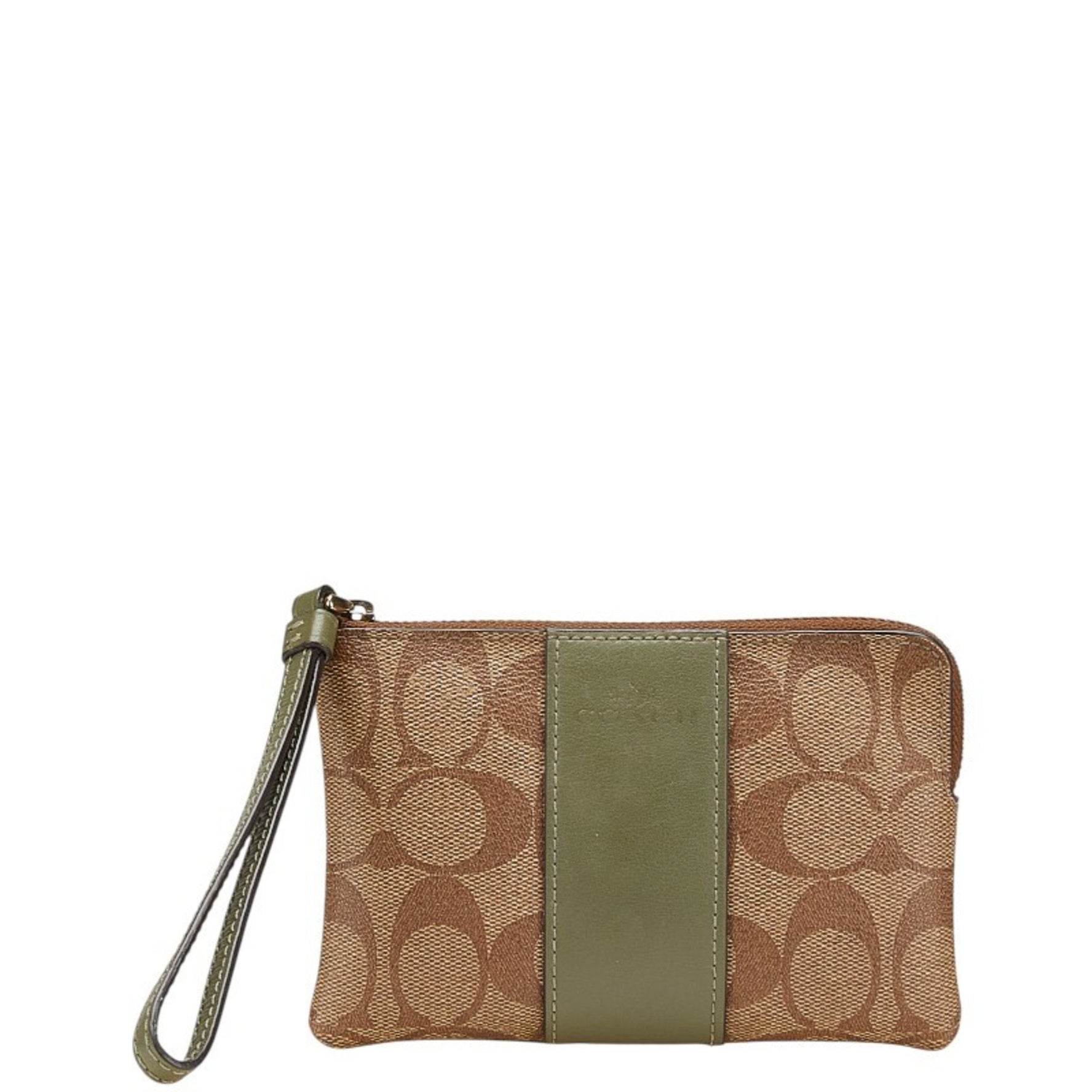 Coach Signature Pouch Brown and Green Leather