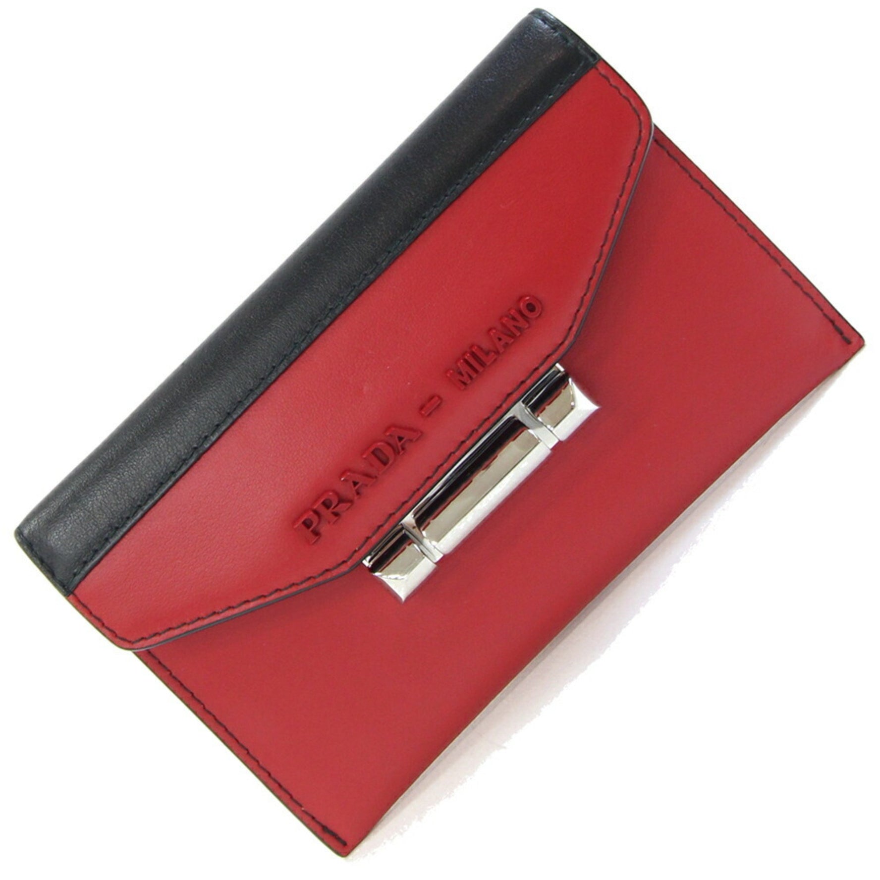 Prada Card Case Red and Black Leather Pass Case, Two-Tone Design