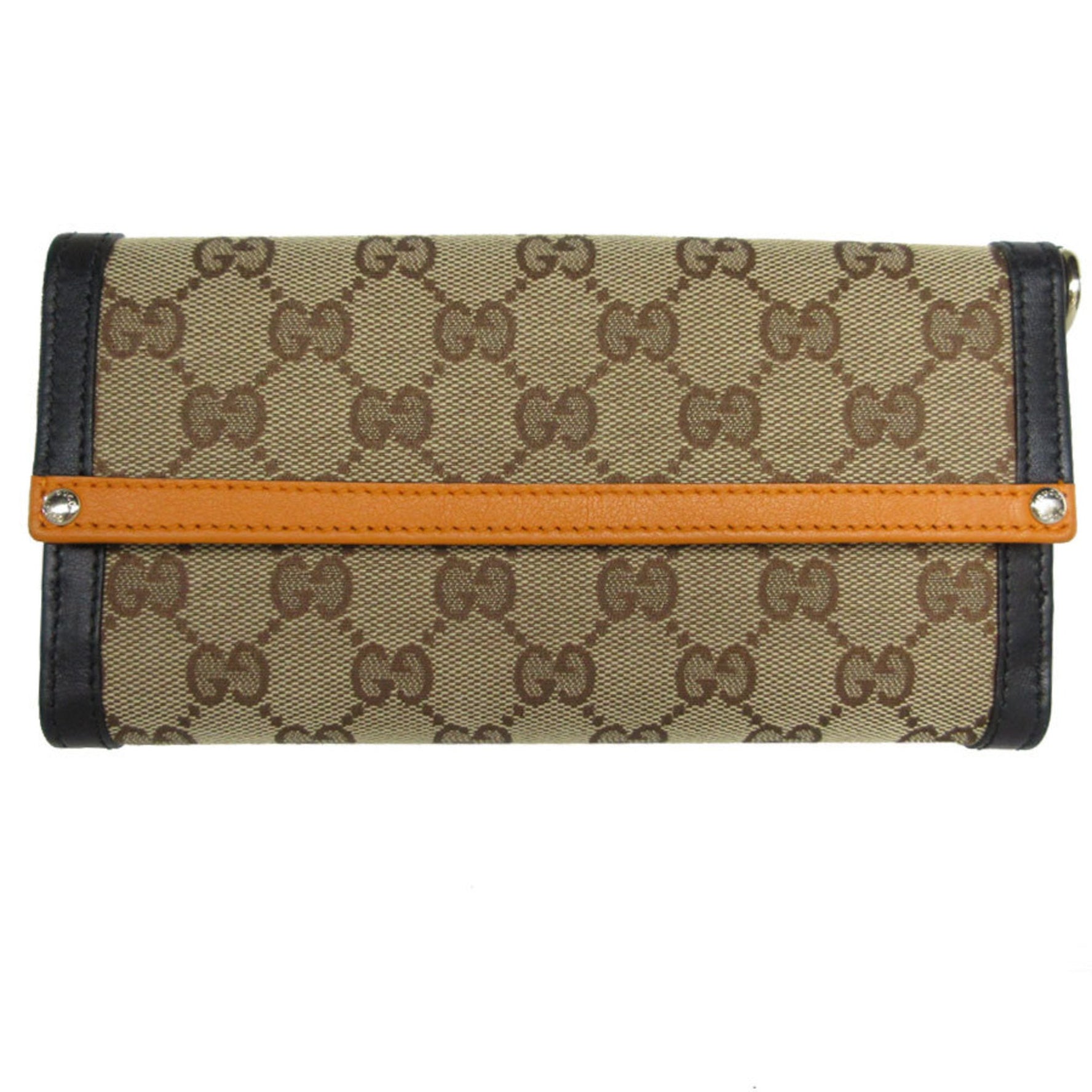 GUCCI Long Wallet GG Canvas Leather Orange x Black Brown Men's Women's s0336a