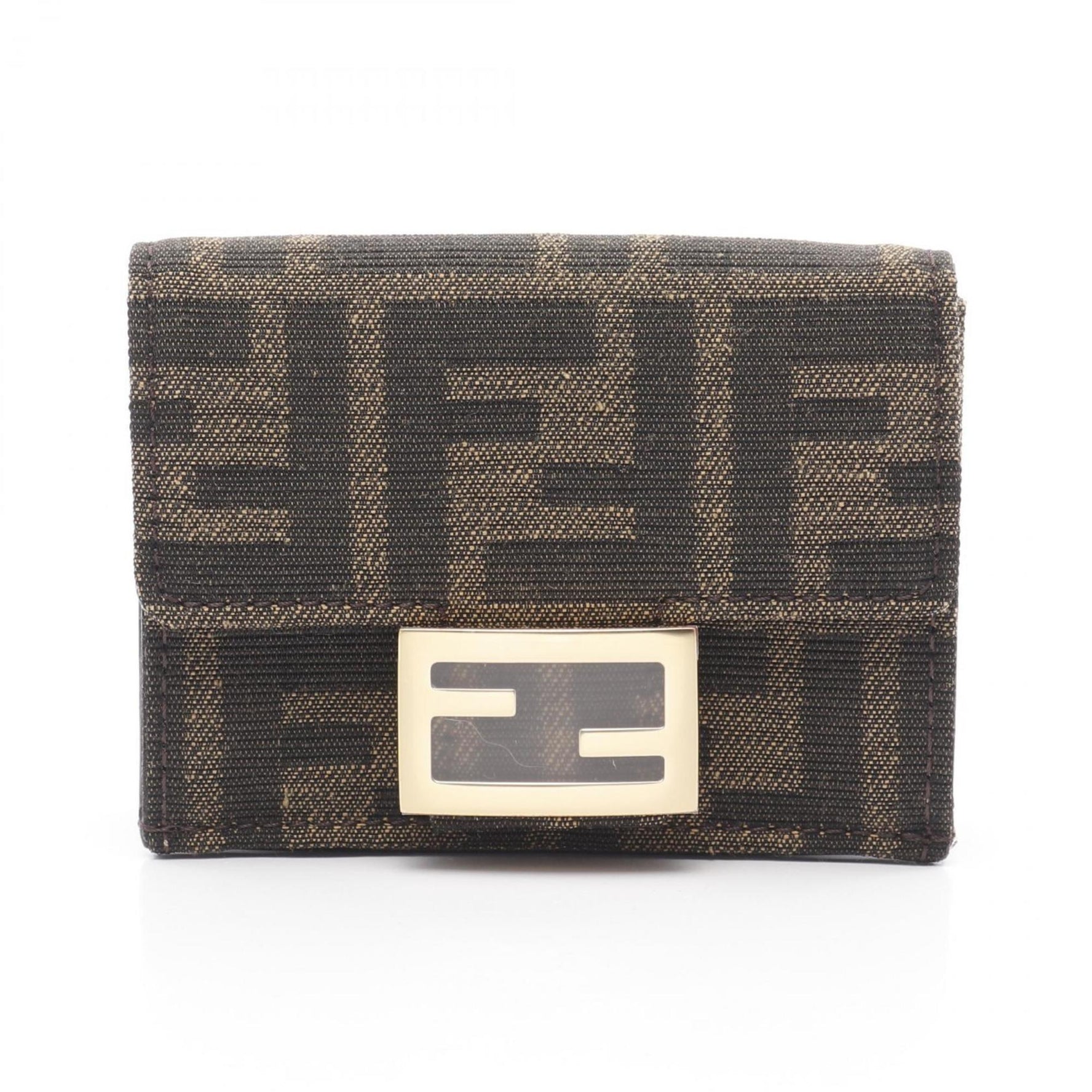 FENDI Baguette Zucca Tri-fold Wallet Canvas Leather