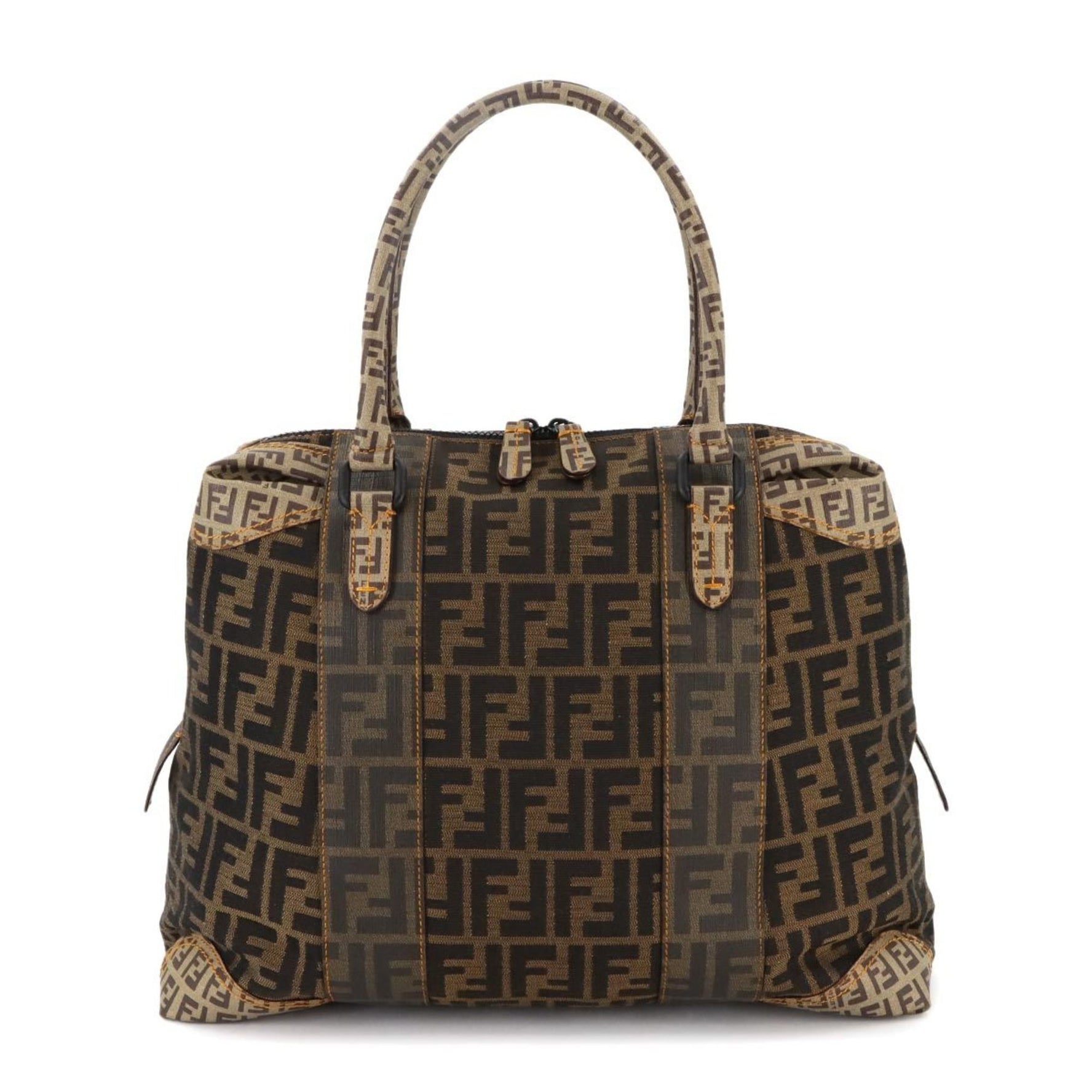 FENDI Zucca Zucchino Handbag in Brown and Black Canvas PVC with Gold Hardware
