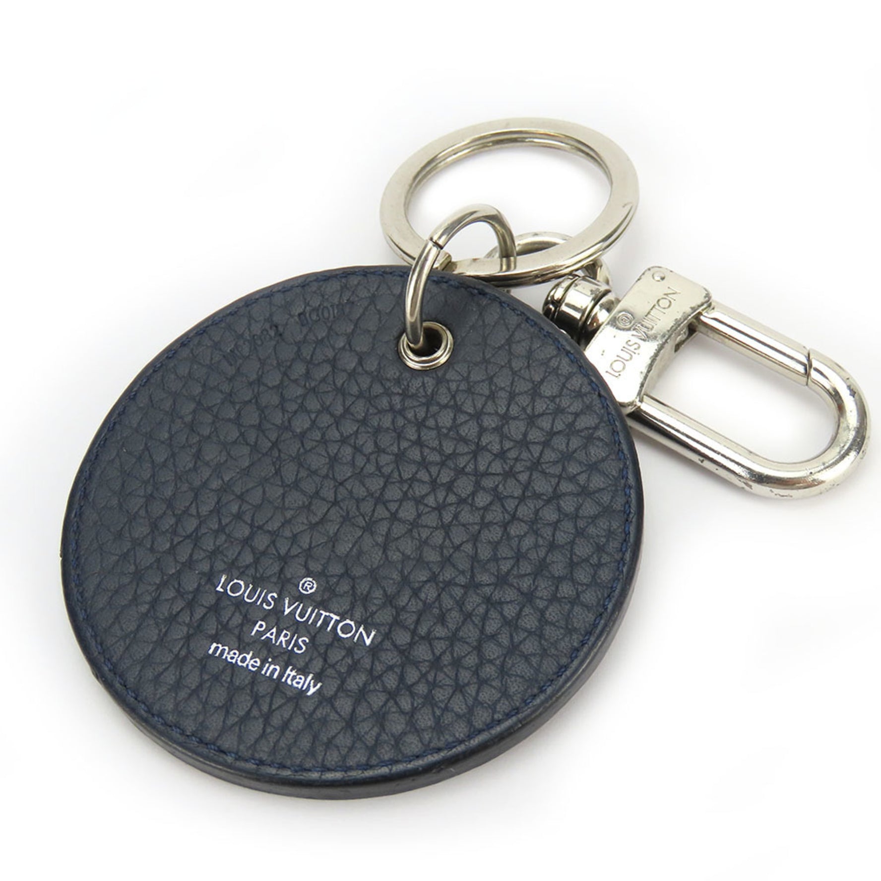 Louis Vuitton Keychain Porte-Cle Taurillon Initial Leather Navy White Accessories Women Men