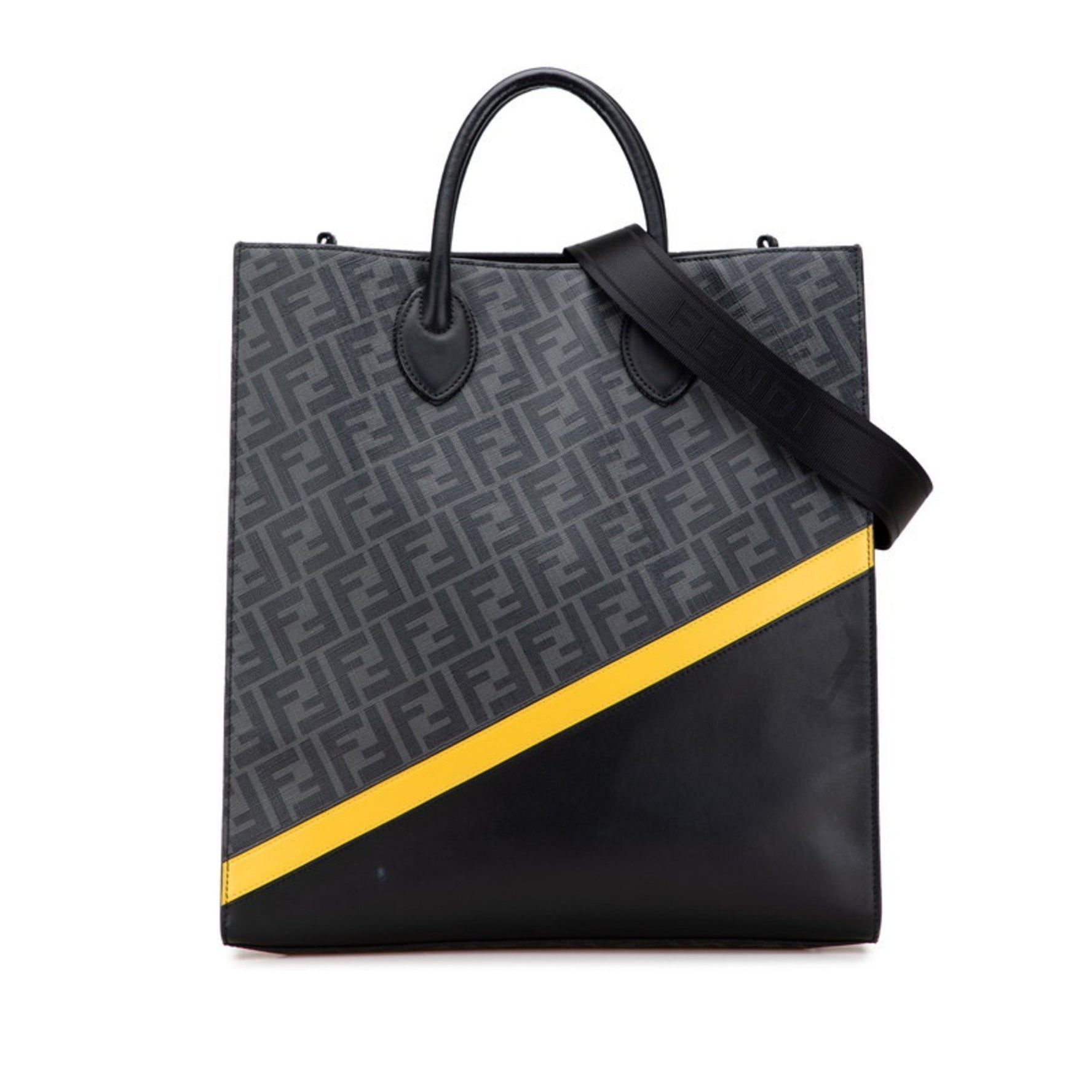 Fendi Zucca Tote Bag/Shoulder Bag Black/Grey Leather