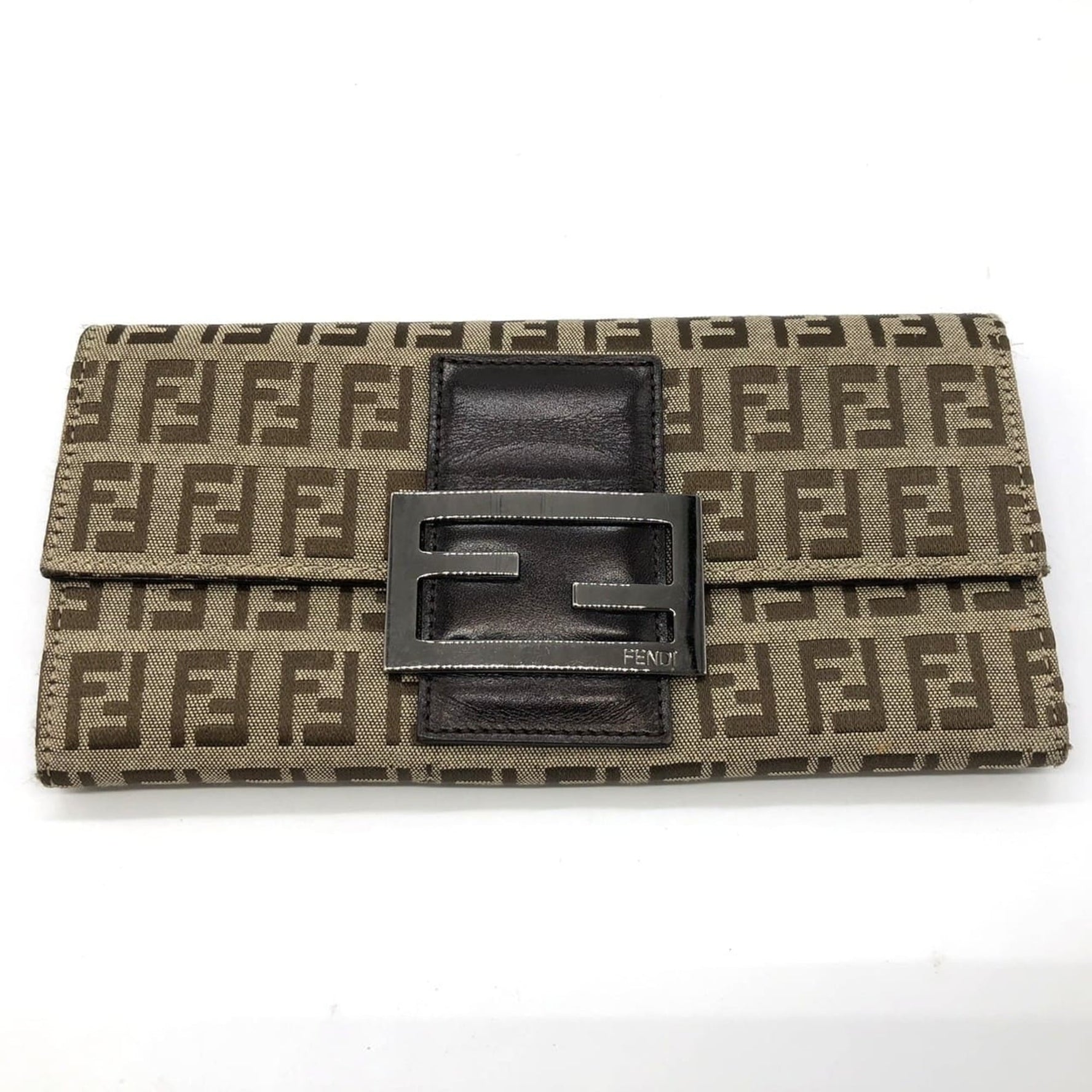 FENDI Zucchino Long Wallet Canvas Brown Men's