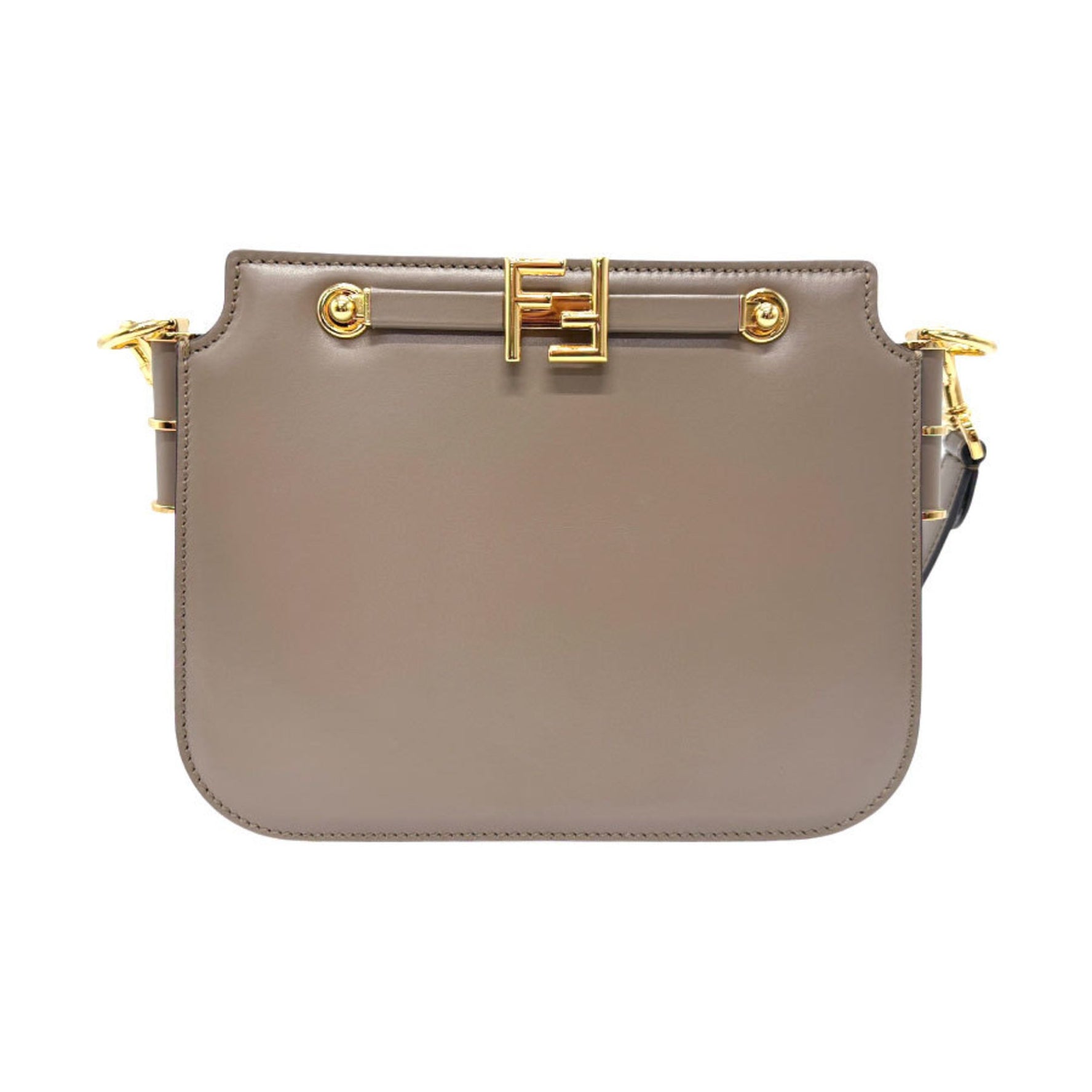 FENDI Touch Small Shoulder Bag Leather Greige Gold