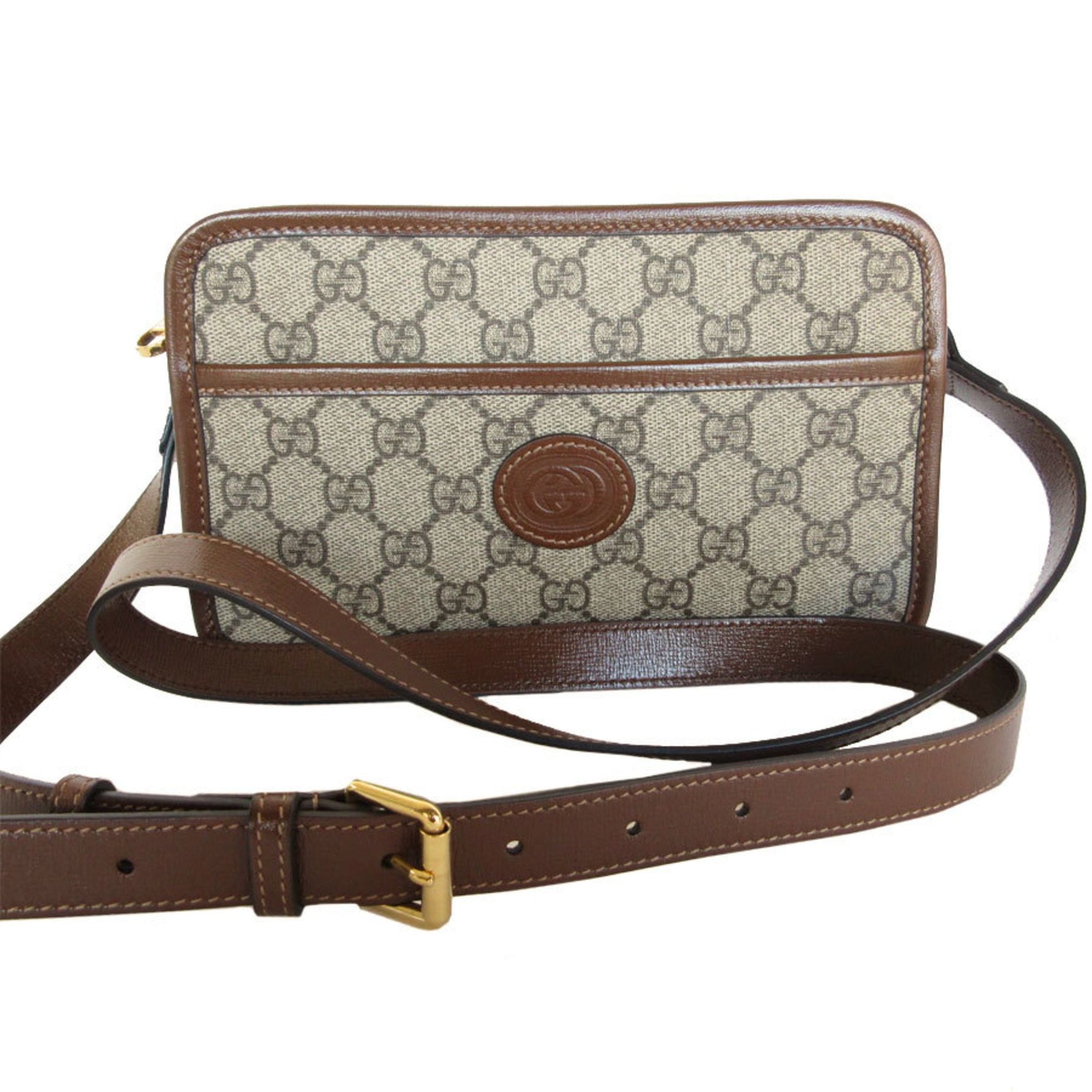 GUCCI Shoulder Bag GG Supreme Leather Beige Brown Gold Women's s0407i