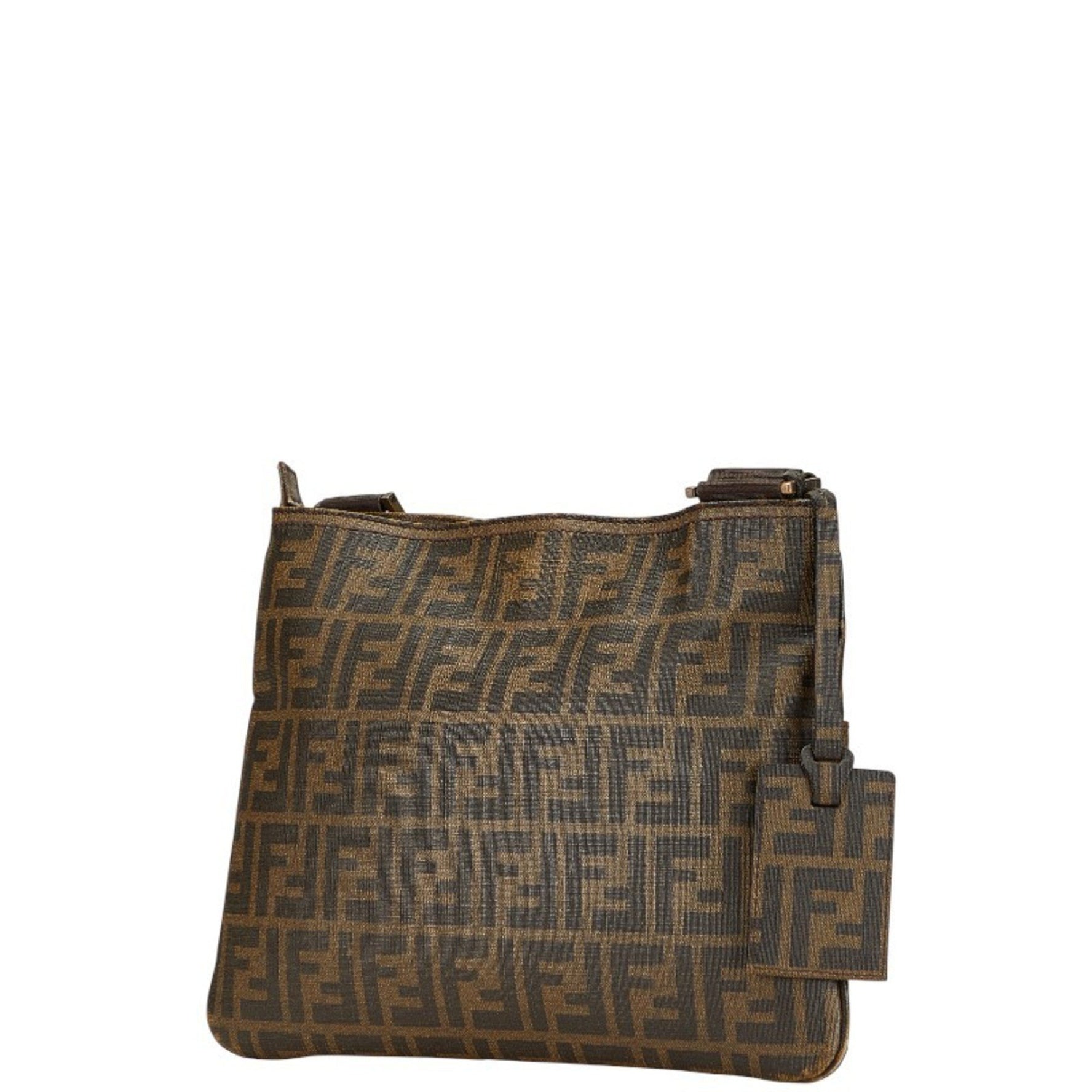 Fendi Zucca Crossbody Shoulder Bag Khaki Brown Leather