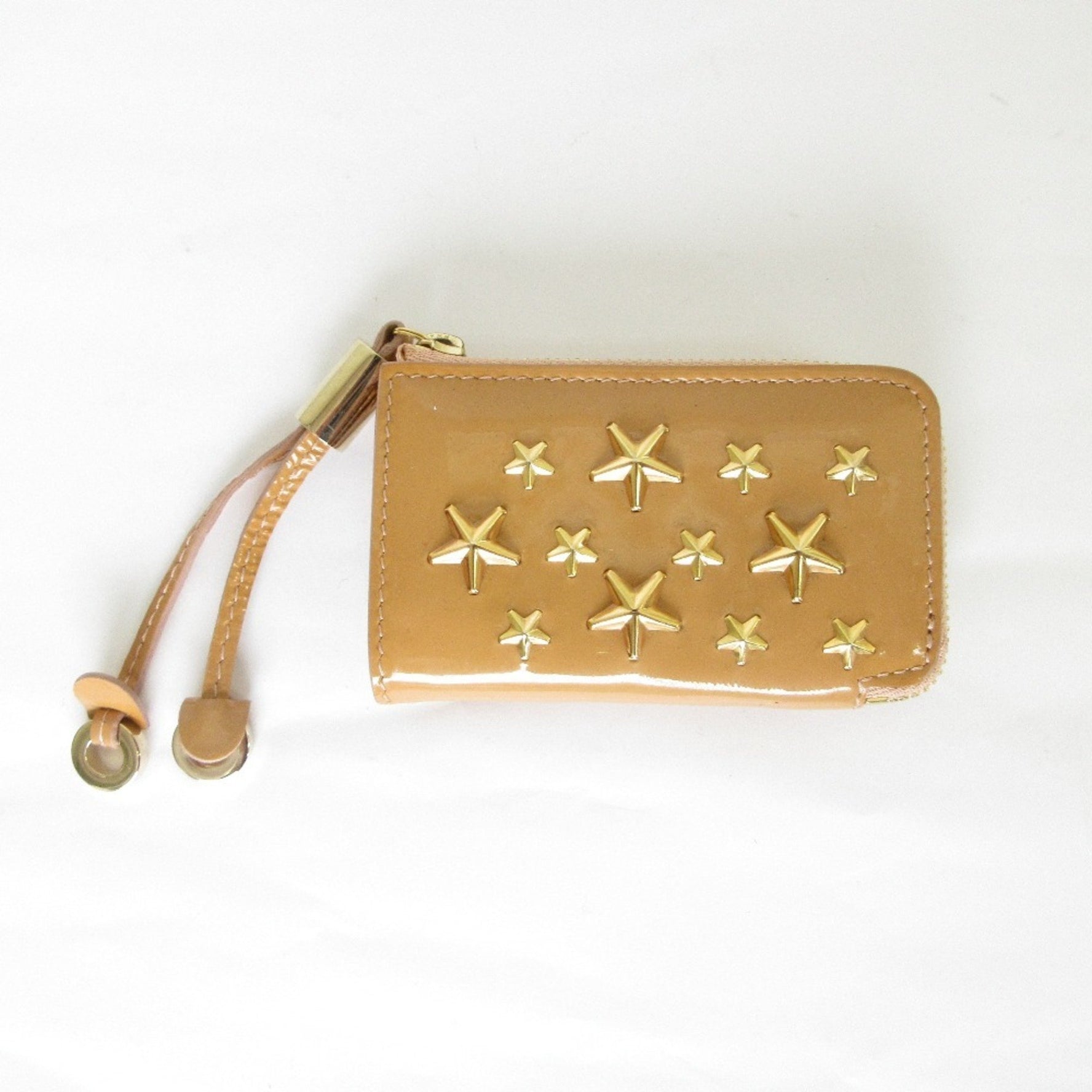 Jimmy Choo Star Studs L-shaped Zipper Wallet/Coin Case Coin Purse Mini Wallet Beige Gold