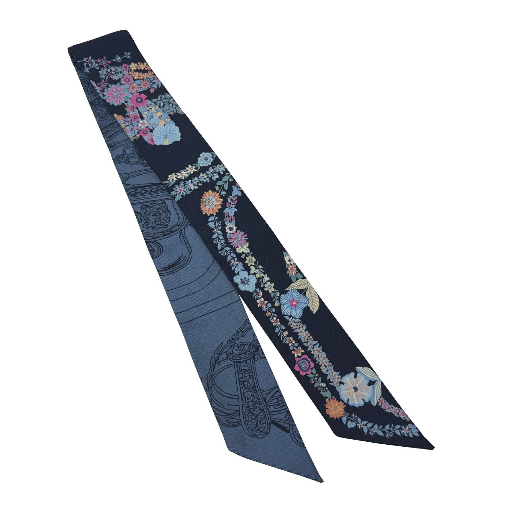 HERMES Twilly Brides de Gala en Fleurs Scarf in Navy Multicolor