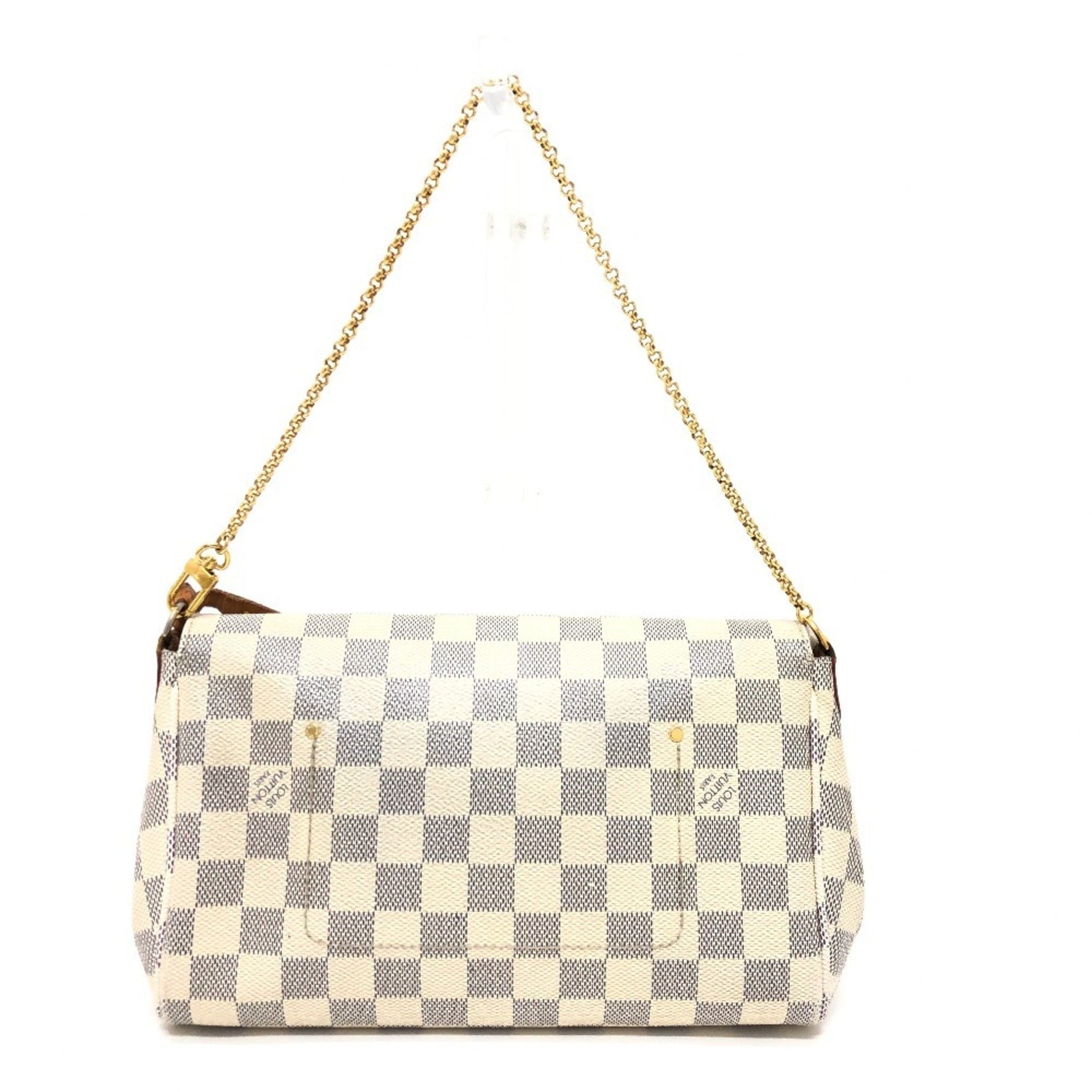 LOUIS VUITTON N41275 Damier Azur Favorite MM 3-Way Bag, Chain Shoulder Canvas, Women's, White