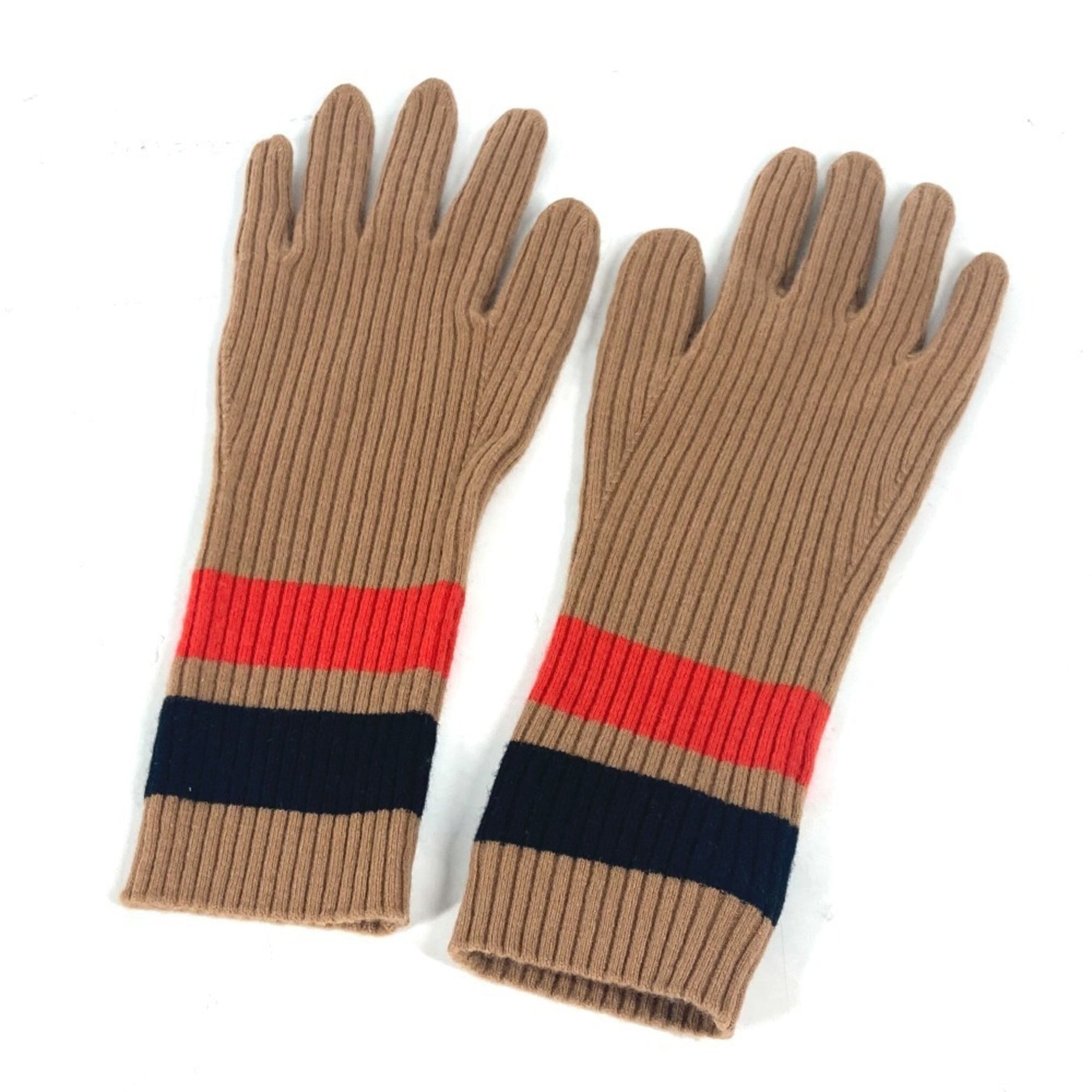 BURBERRY Logo TB Border Gloves Wool Cashmere Nylon Women's Brown